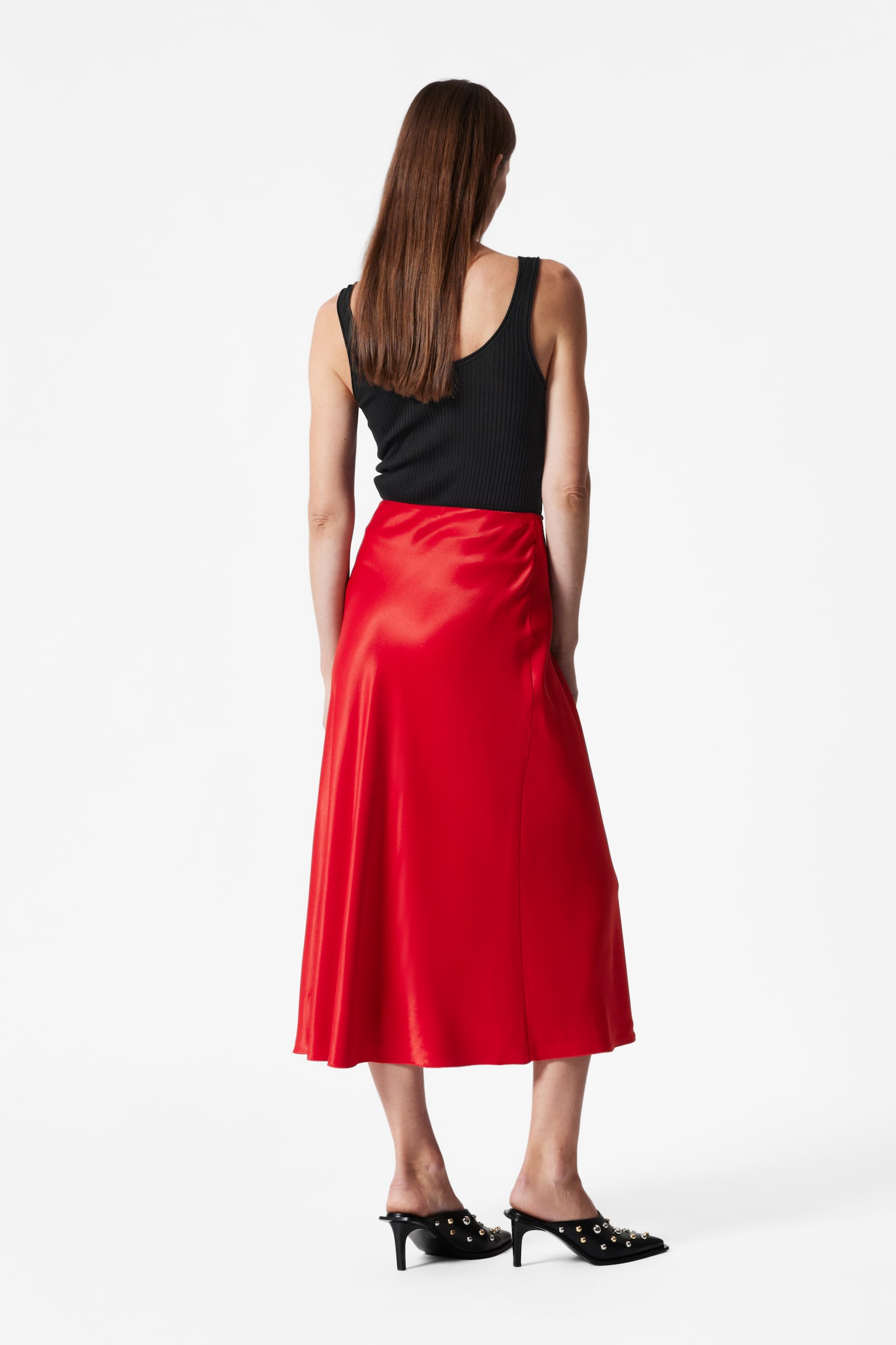 Satin Midi Skirt - Red/Black/Mole/Dark Red - 3