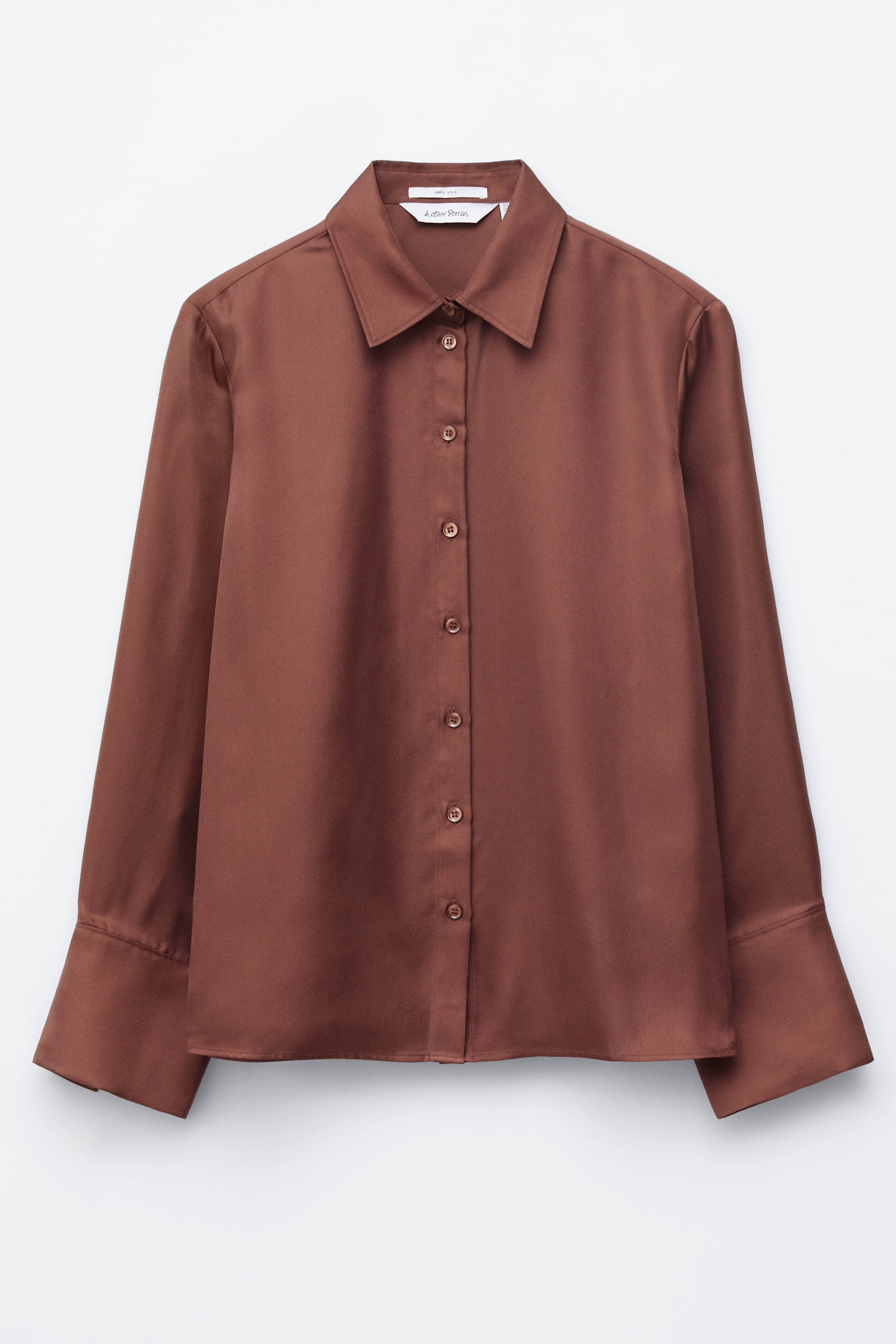 Camicia rilassata in seta - Marrone/Crema/Blu scuro