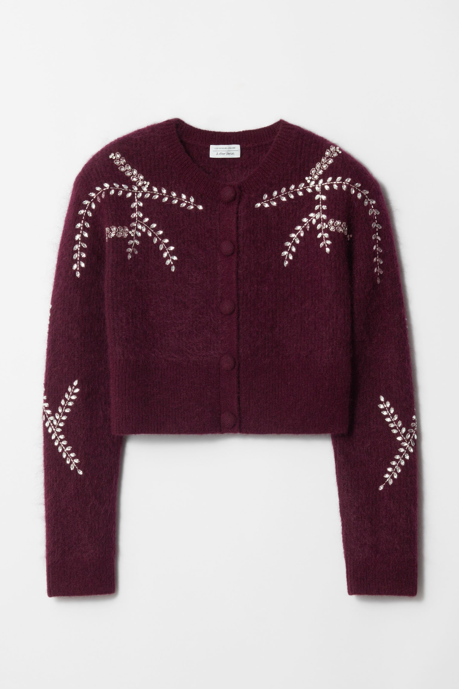 Embroidered Mohair-Blend Cardigan - Maroon/Dark Grey - 2