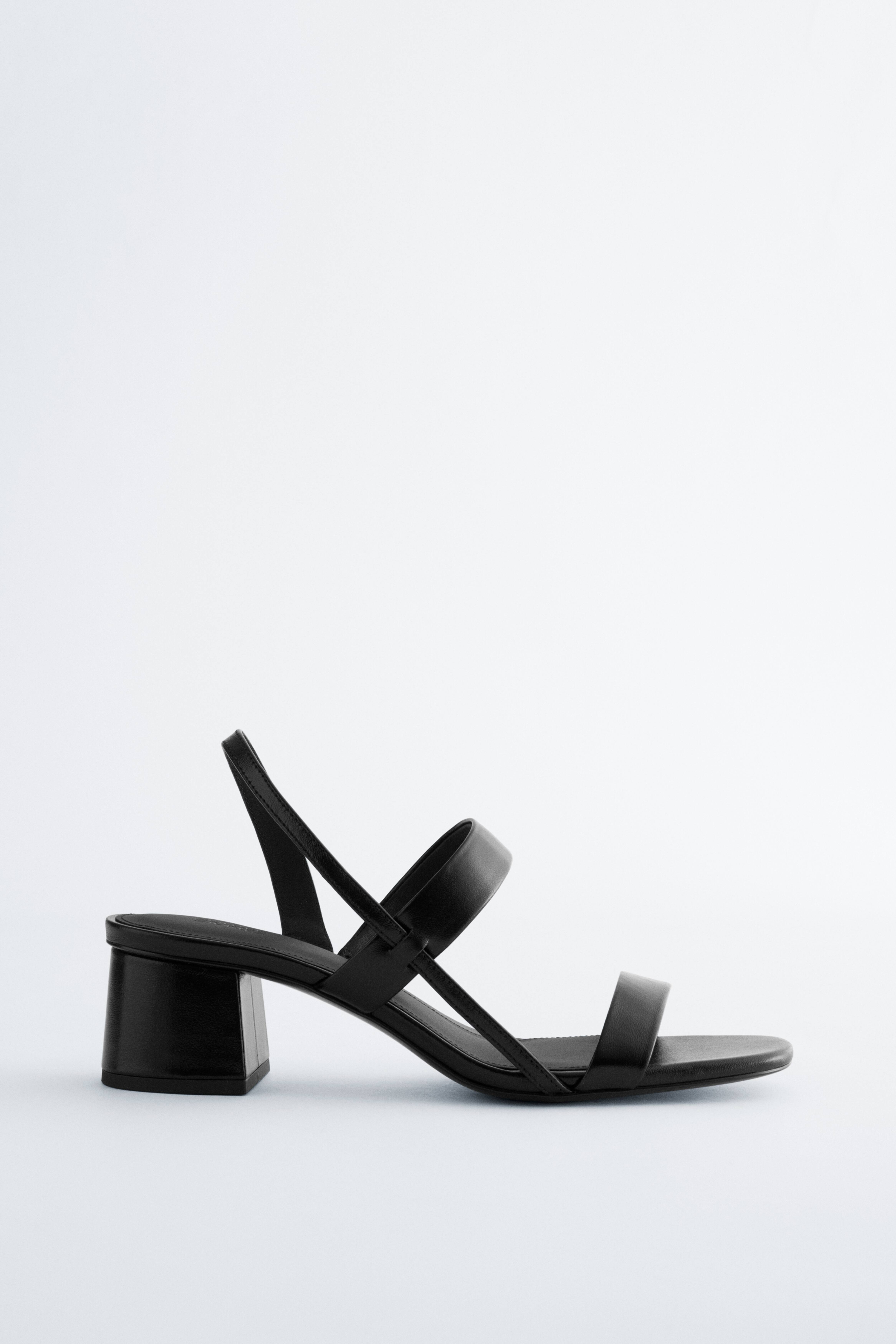 Blokkhælsandaler med tynne stropper - Svart/Beige/Hvit