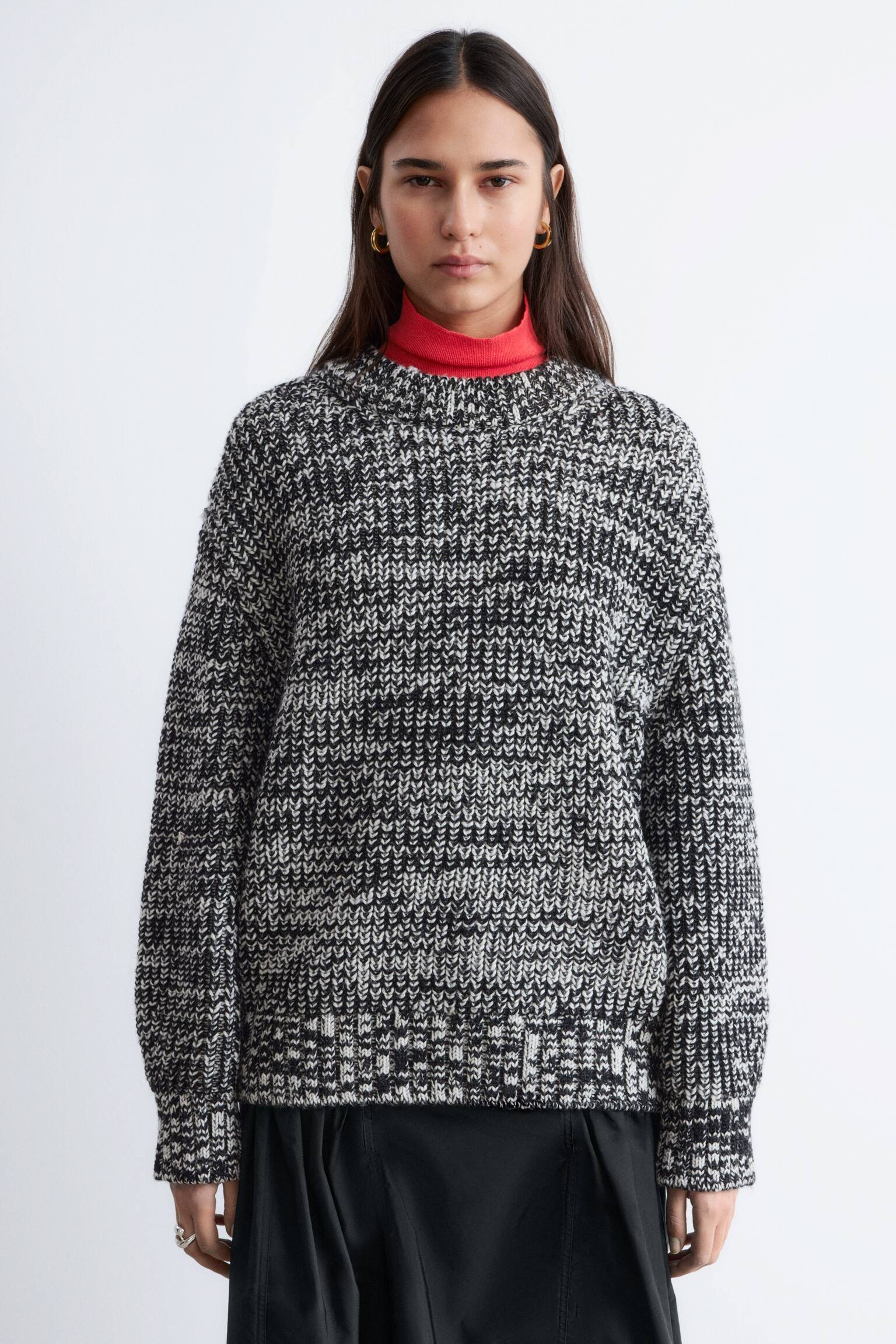 Maglione in lana oversize - Nero/Bianco - 3