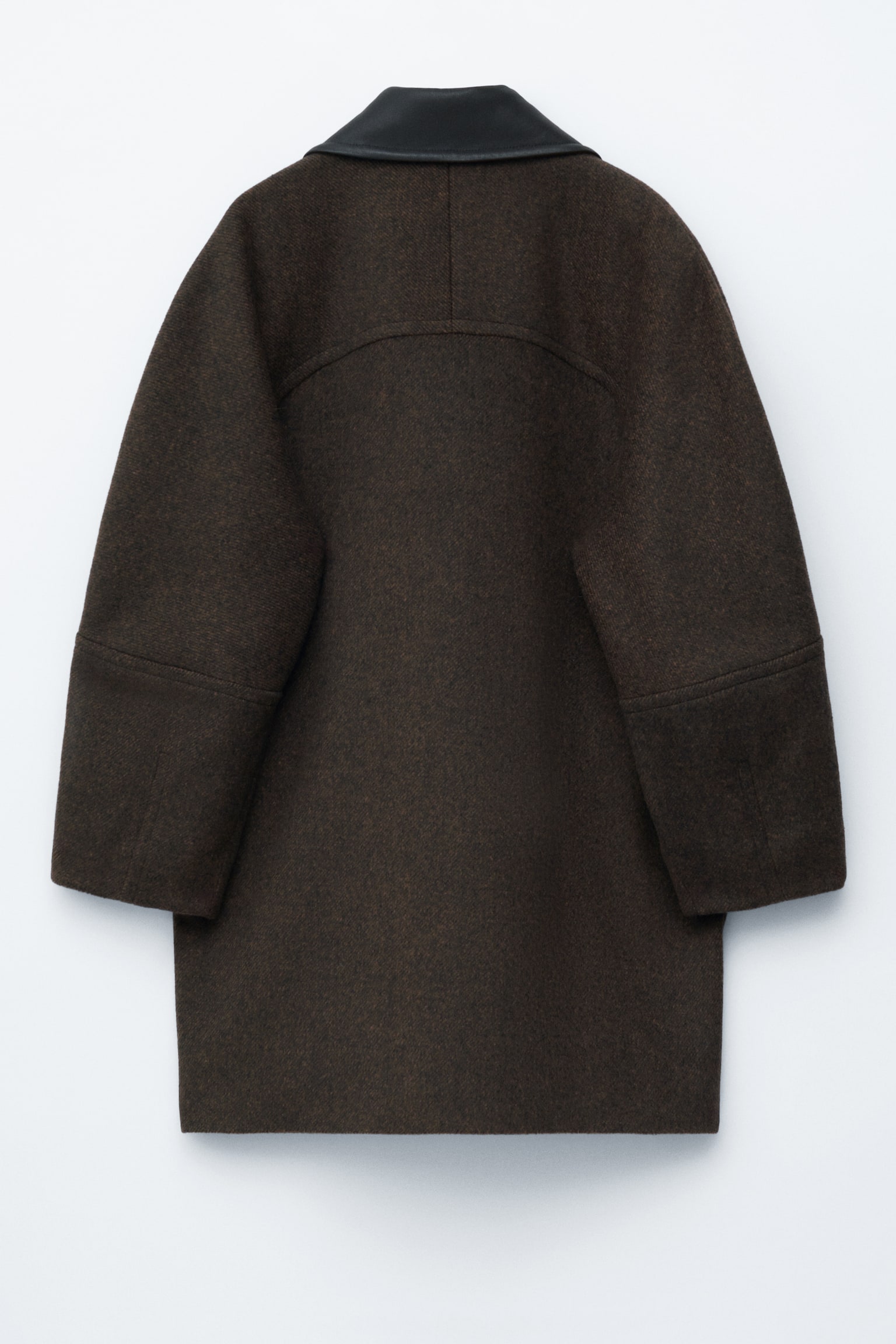 Oversized wollen jas met leren kraag - Donkerbruin - 5
