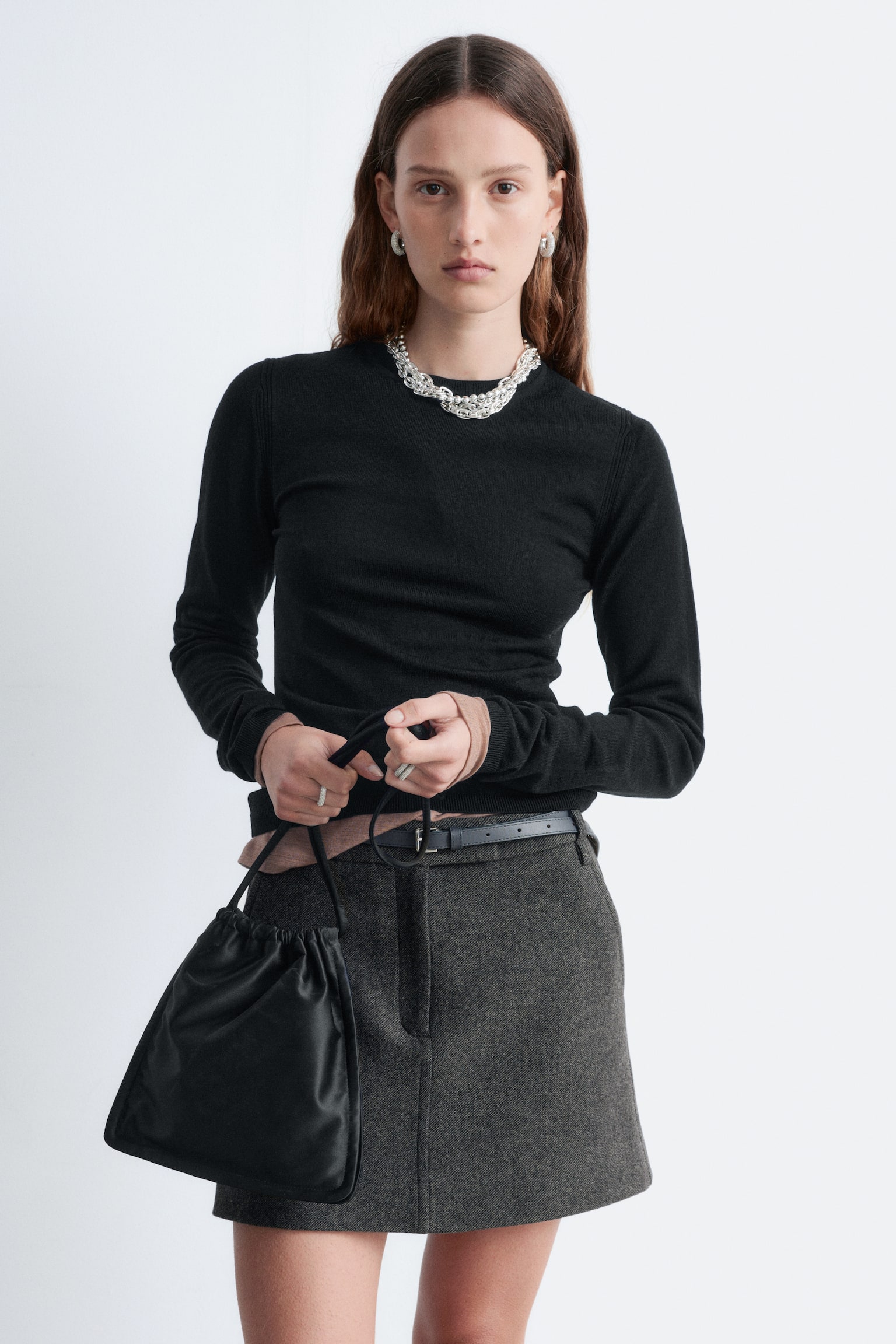 Mini-jupe en laine - Gris foncé/Taupe - 4