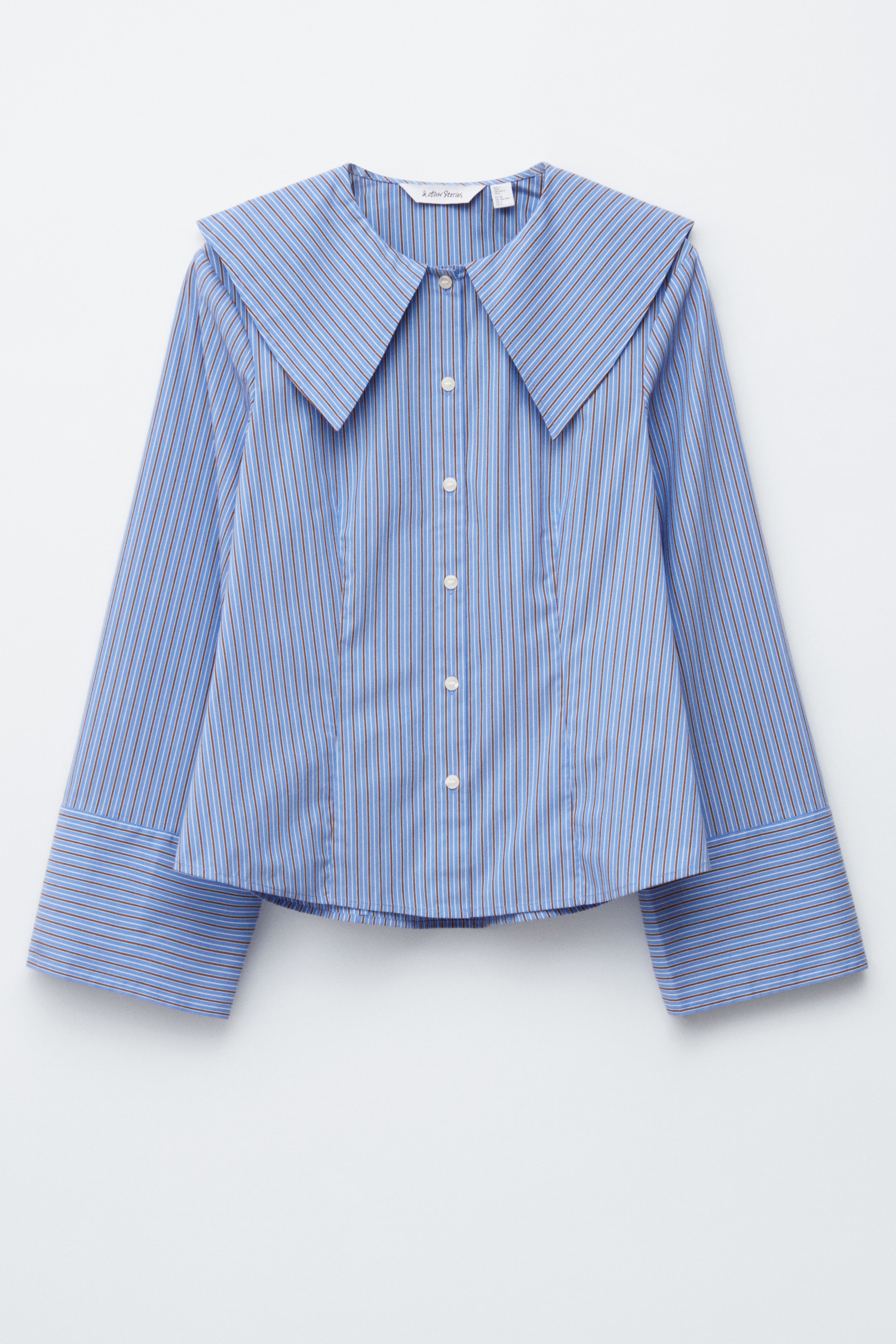 Camicia a righe con colletto oversize - Righe blu/marrone