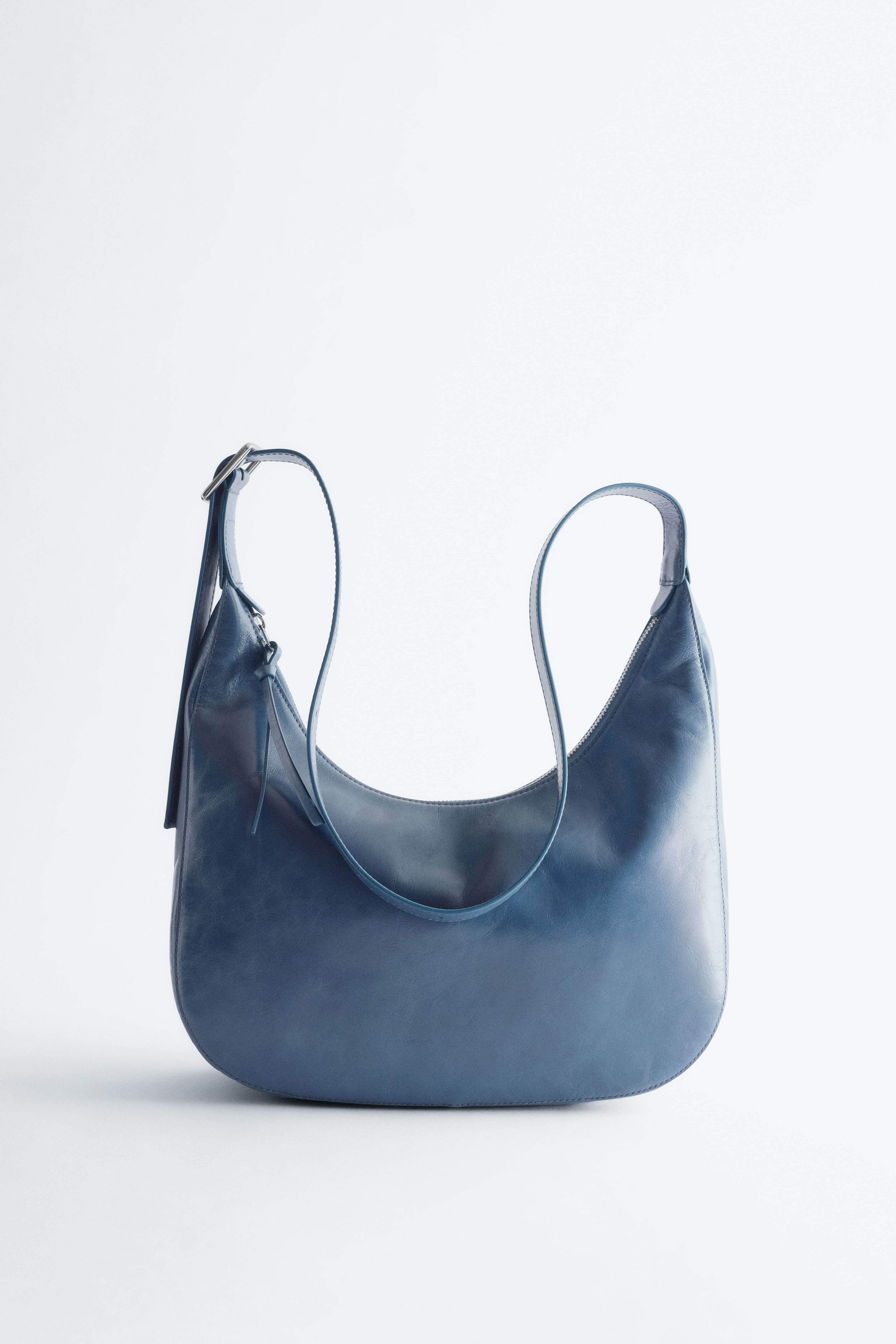 Crescent crossbody taška - Dusty Blue Leather/Tmavě hnědá kůže/Béžový semiš