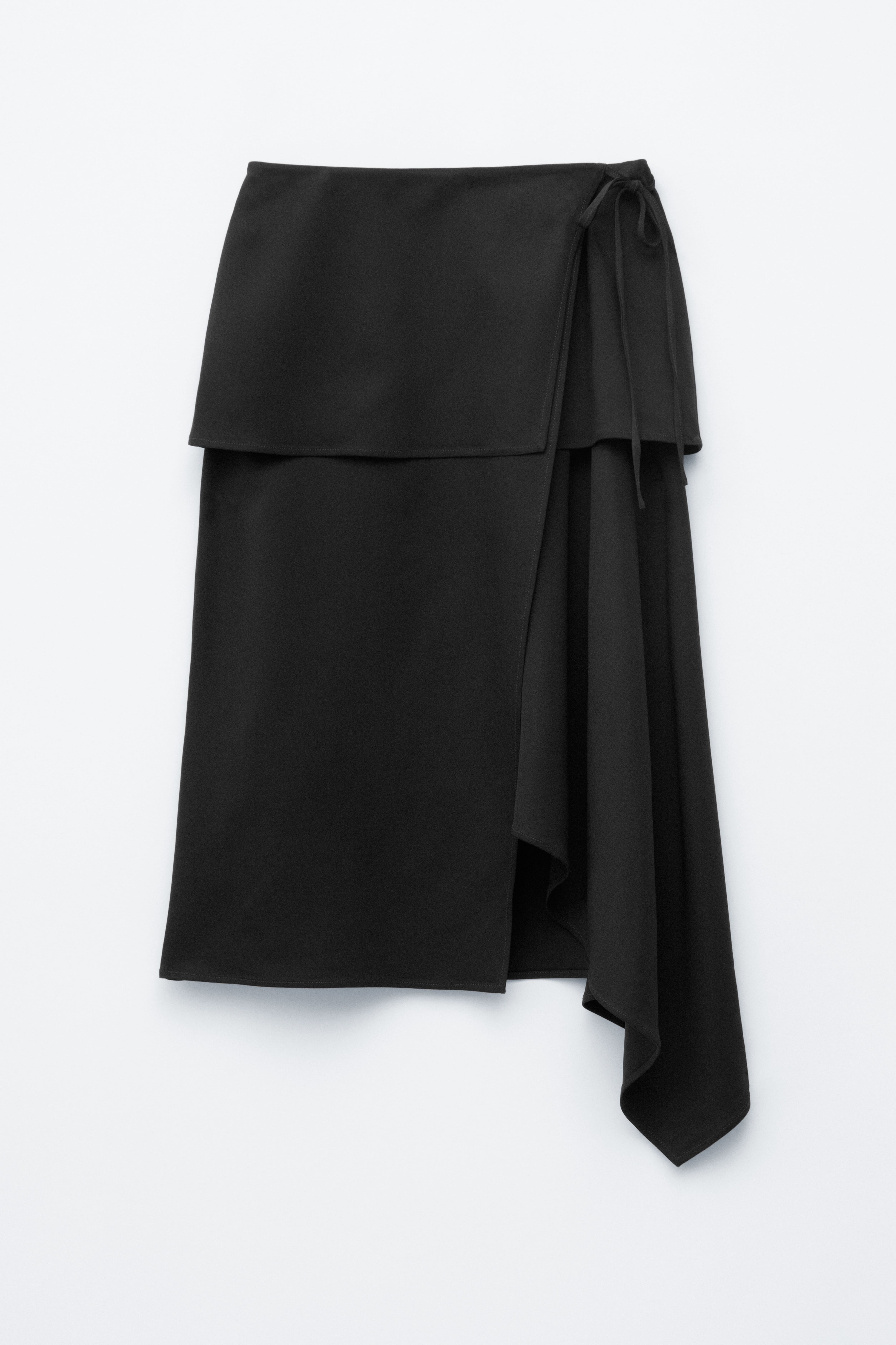 Jupe portefeuille midi asymétrique - Noir