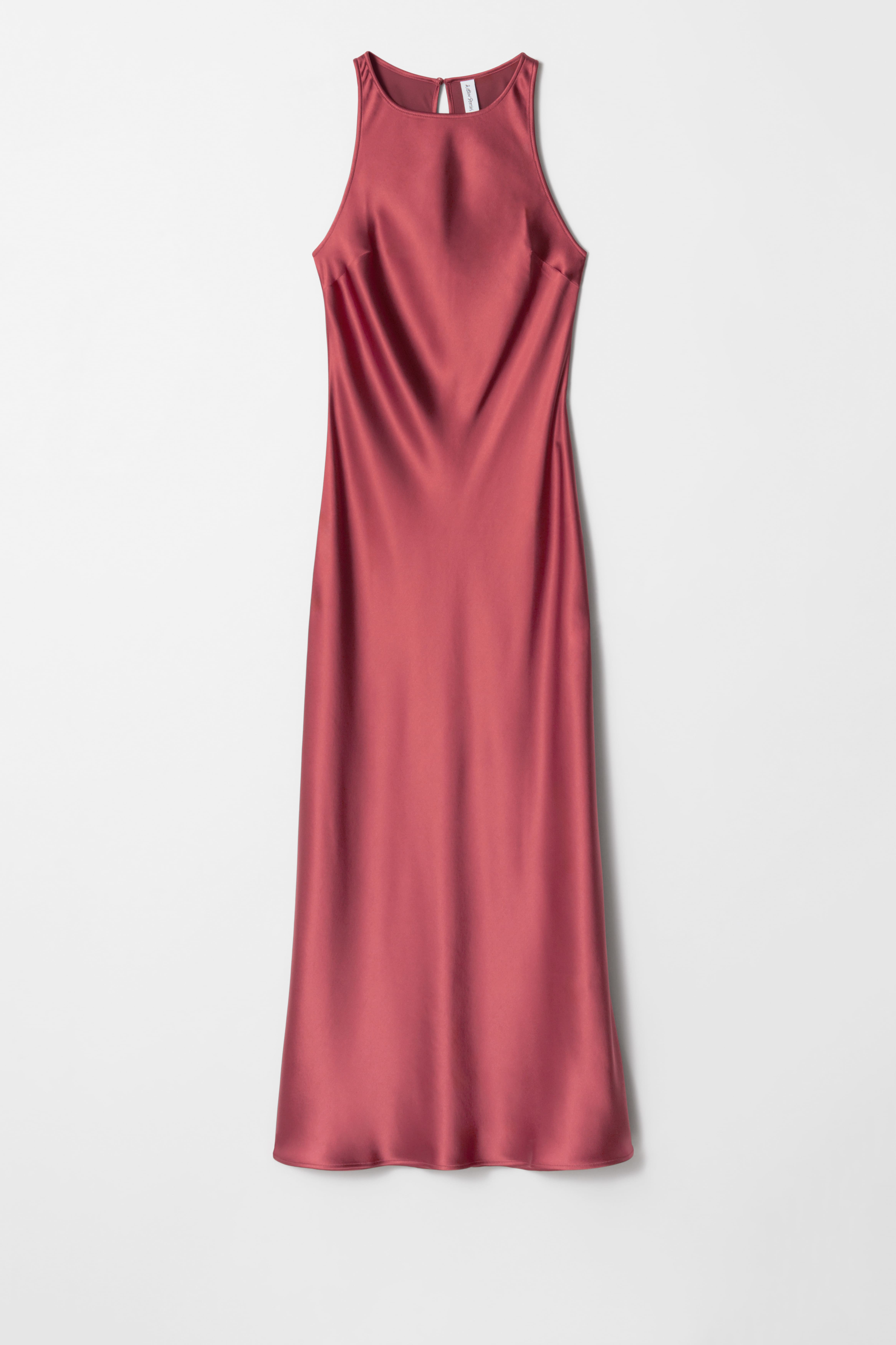 Ärmlös midiklänning i satin - Mörkrosa/Svart/Rosa/Mörkbrun/Mellanblå