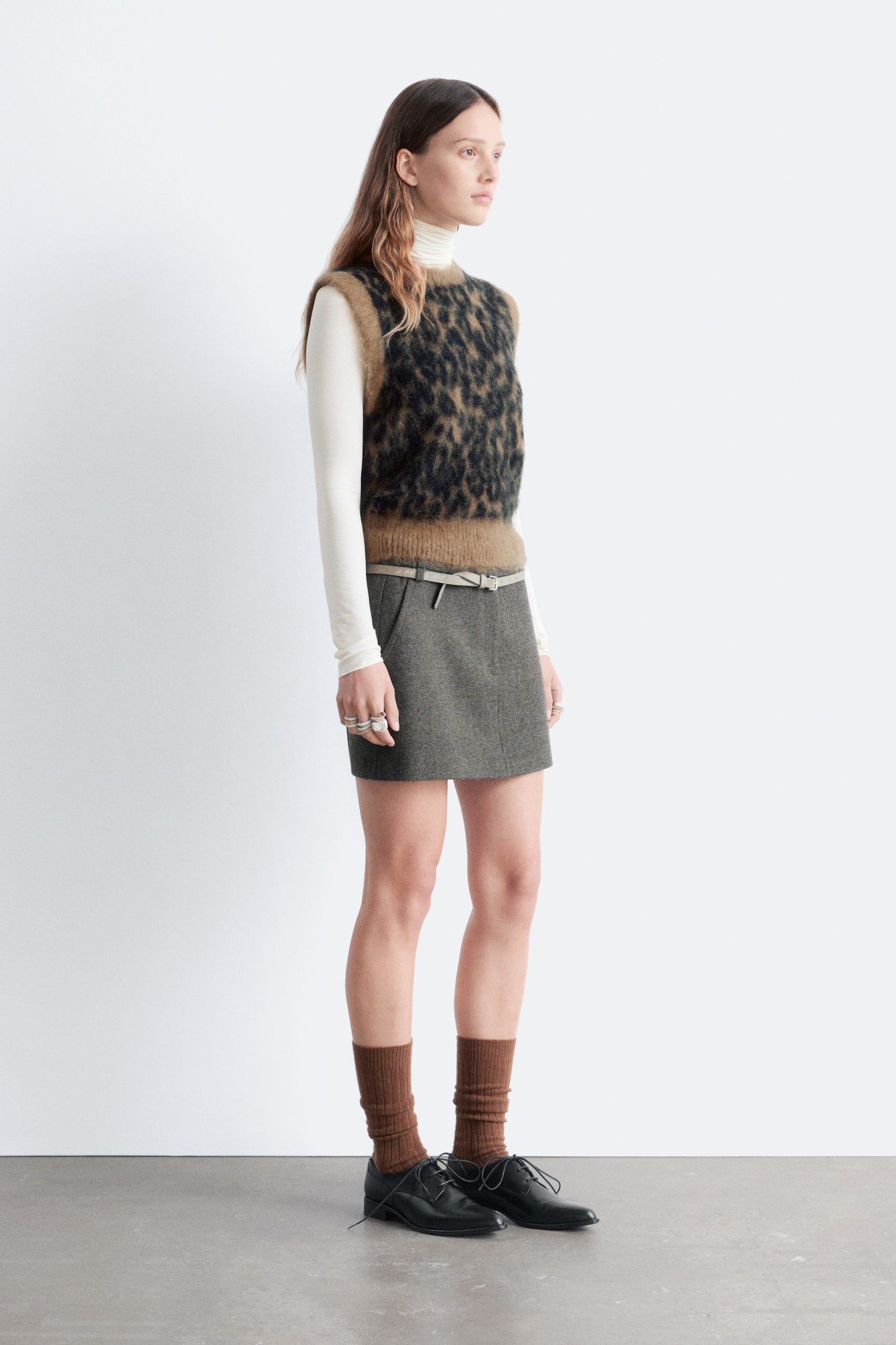 Vest i børstet mohairblend - Brun leopard - 4