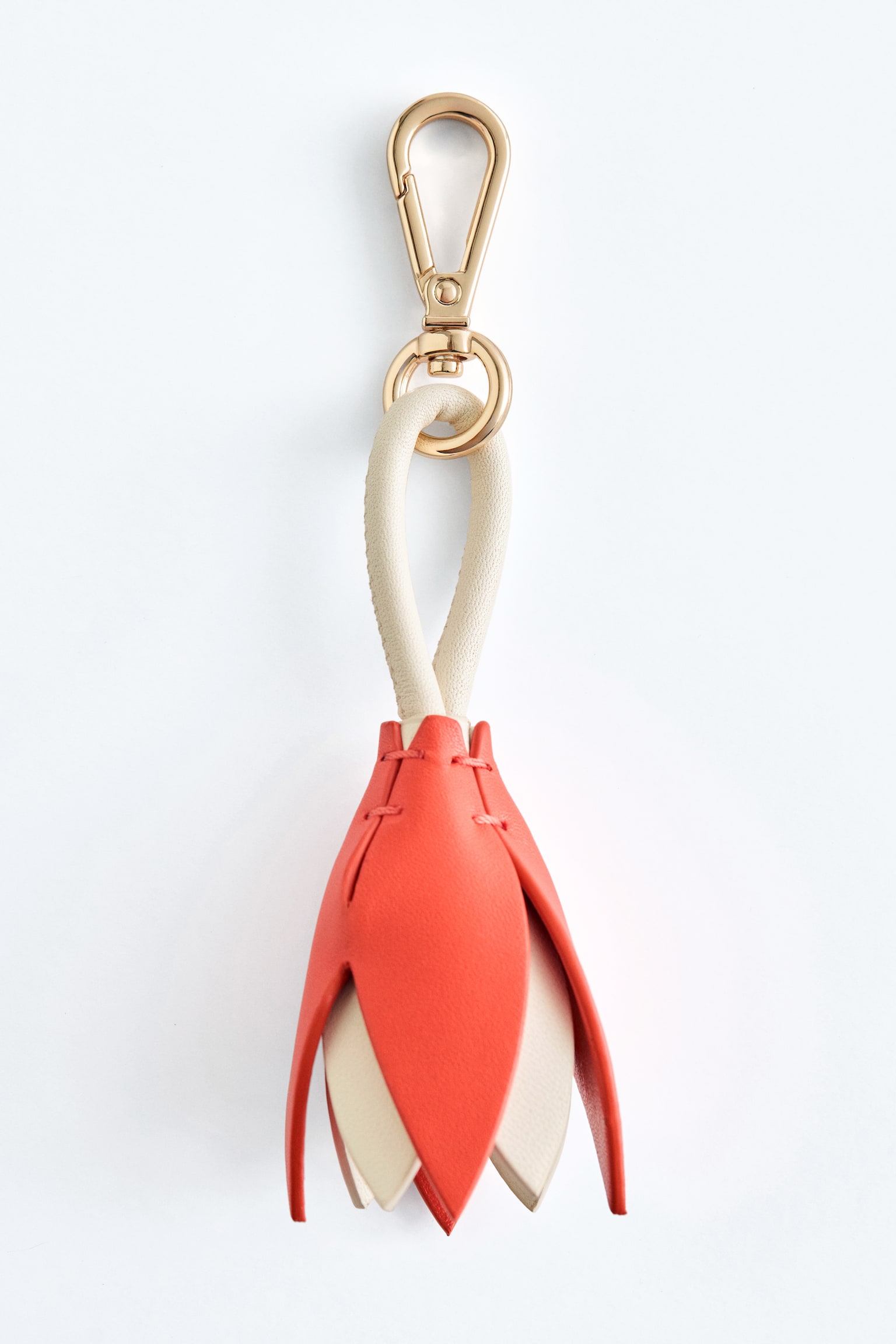 Taschenanhänger mit Tulpenmotiv - Orange/Creme/Hellblau/Dunkelbraun