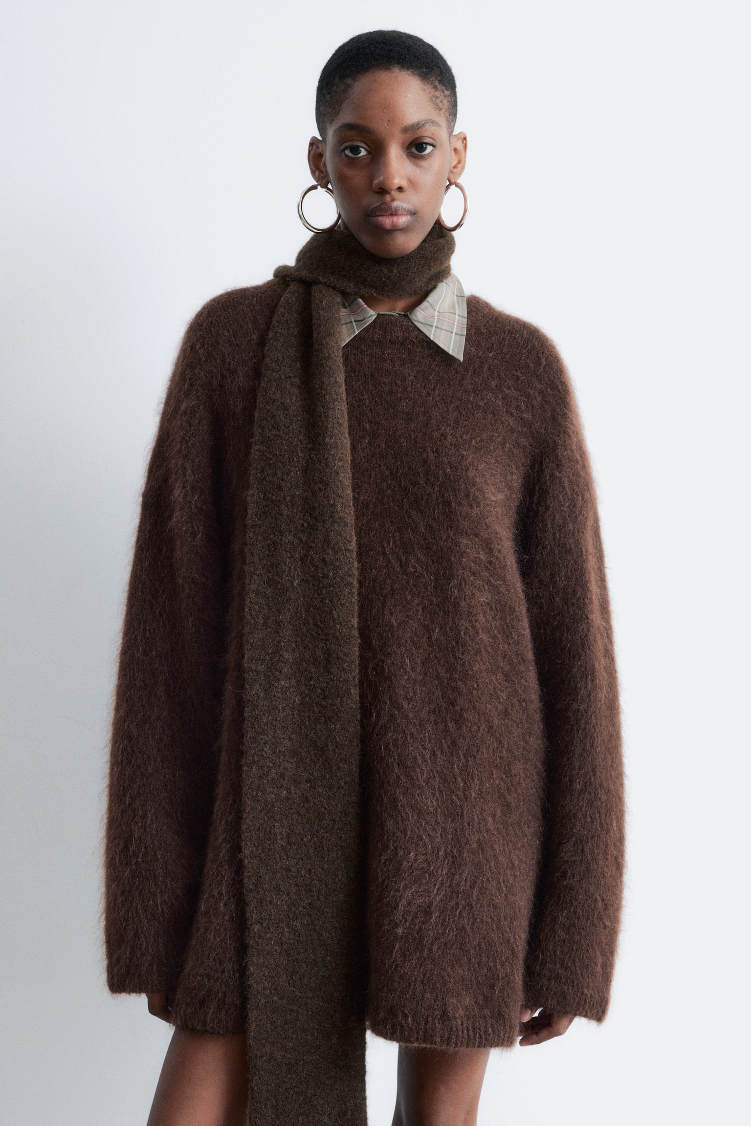 Pullover oversize in misto mohair - Marrone scuro/Beige/Lilla - 4