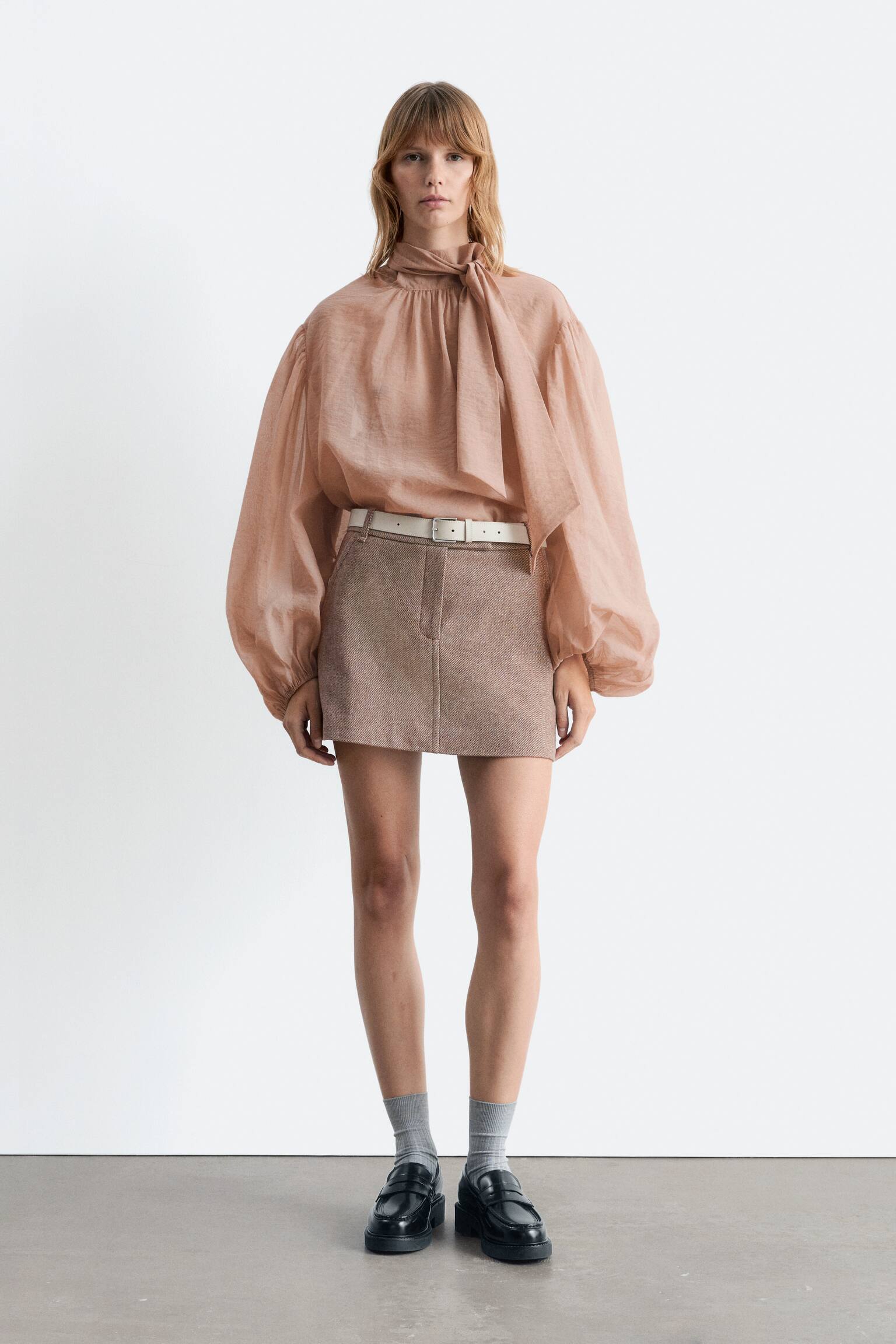 Minirock aus Wolle - Taupe/Dunkelgrau - 6