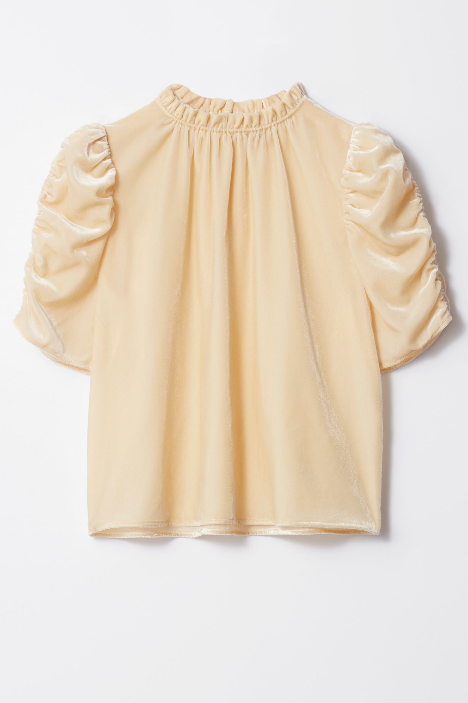 Puff Sleeve Velvet Top - Pale Yellow/Olive - 2