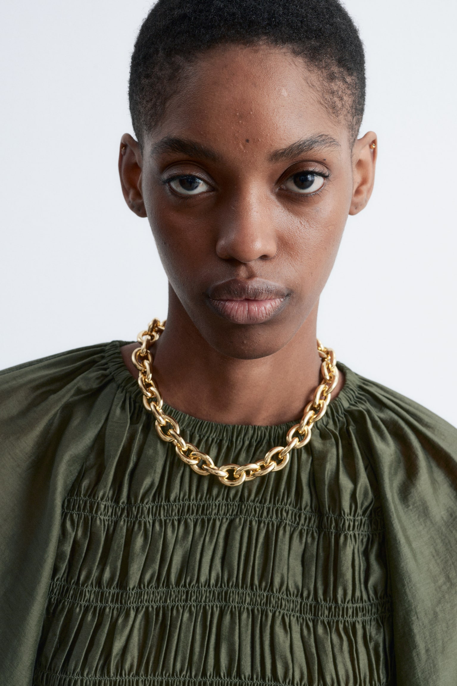 Gesmokte blouse met ballonmouwen - Donkergroen - 6