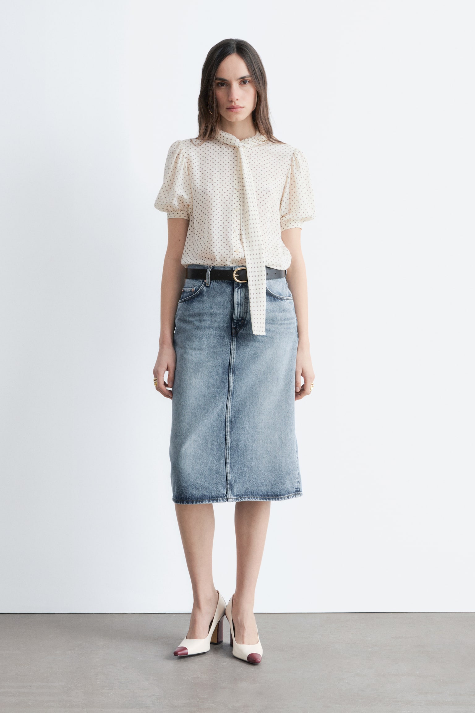 Zijden blouse met print en strik aan de hals - Wit/patroon - 1