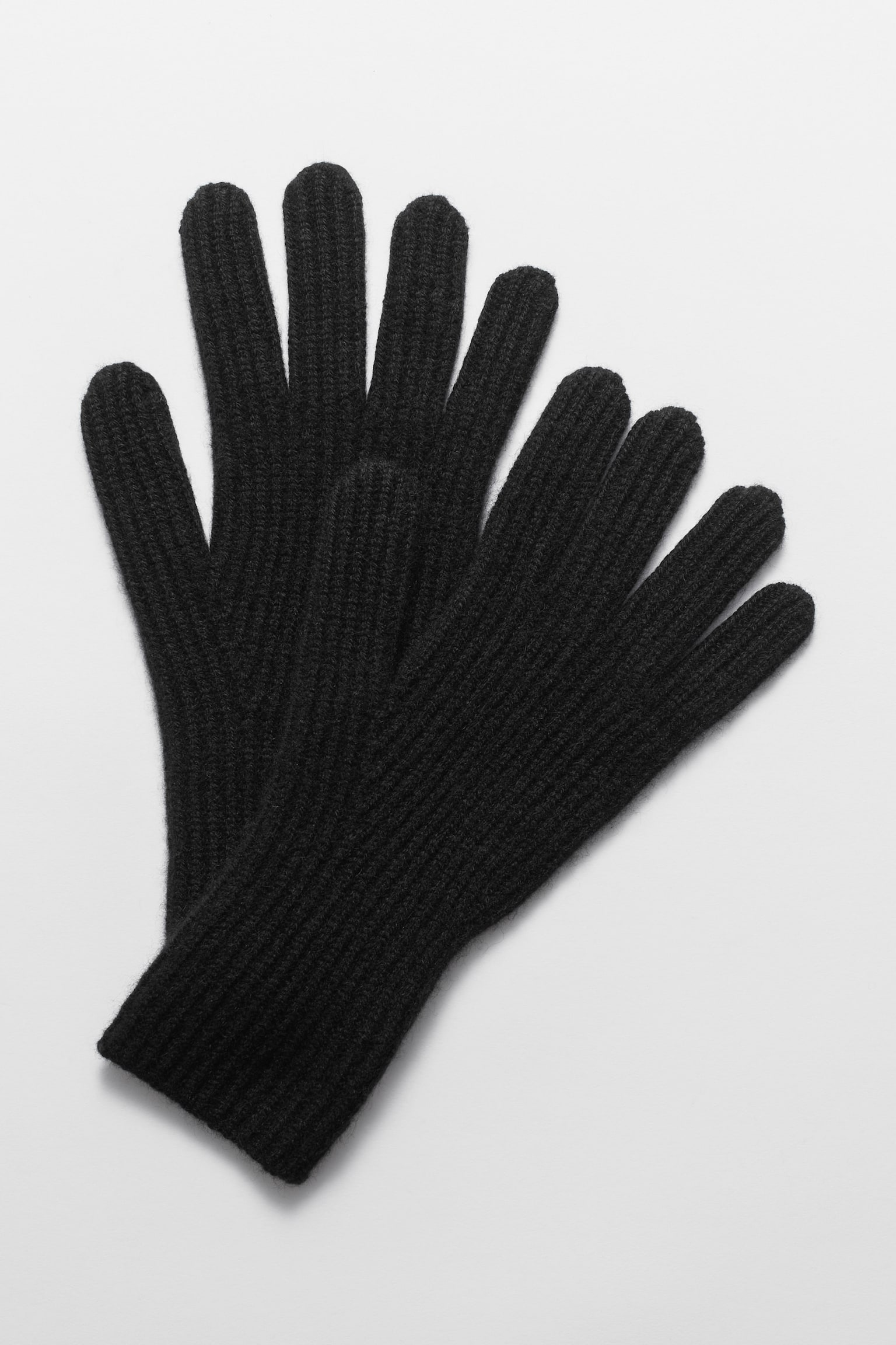 Ribbed Cashmere Gloves - Black/Mole - 1