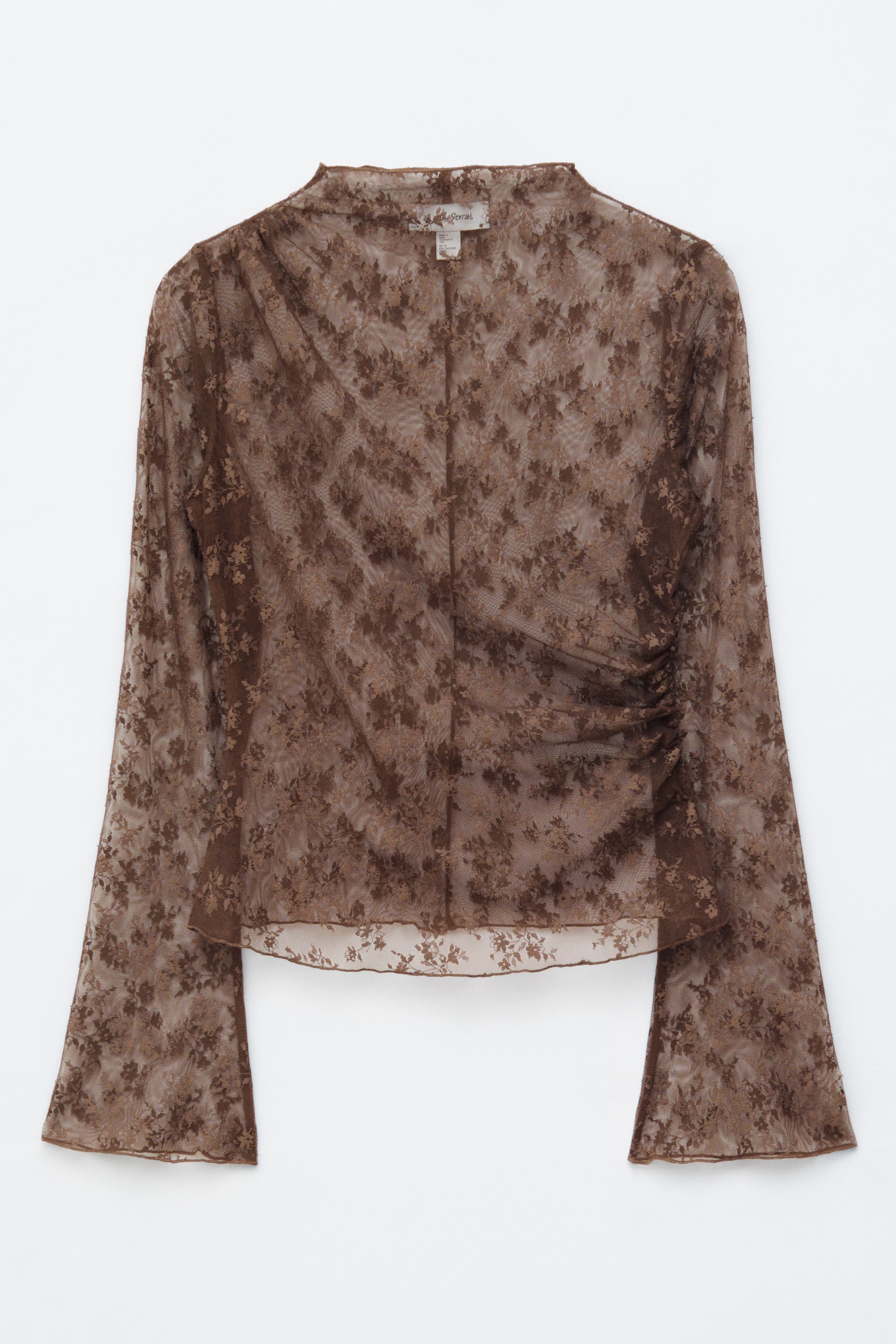 Langärmliges Spitzenoberteil - Dark Brown/Cream/Helles Taupe - 2