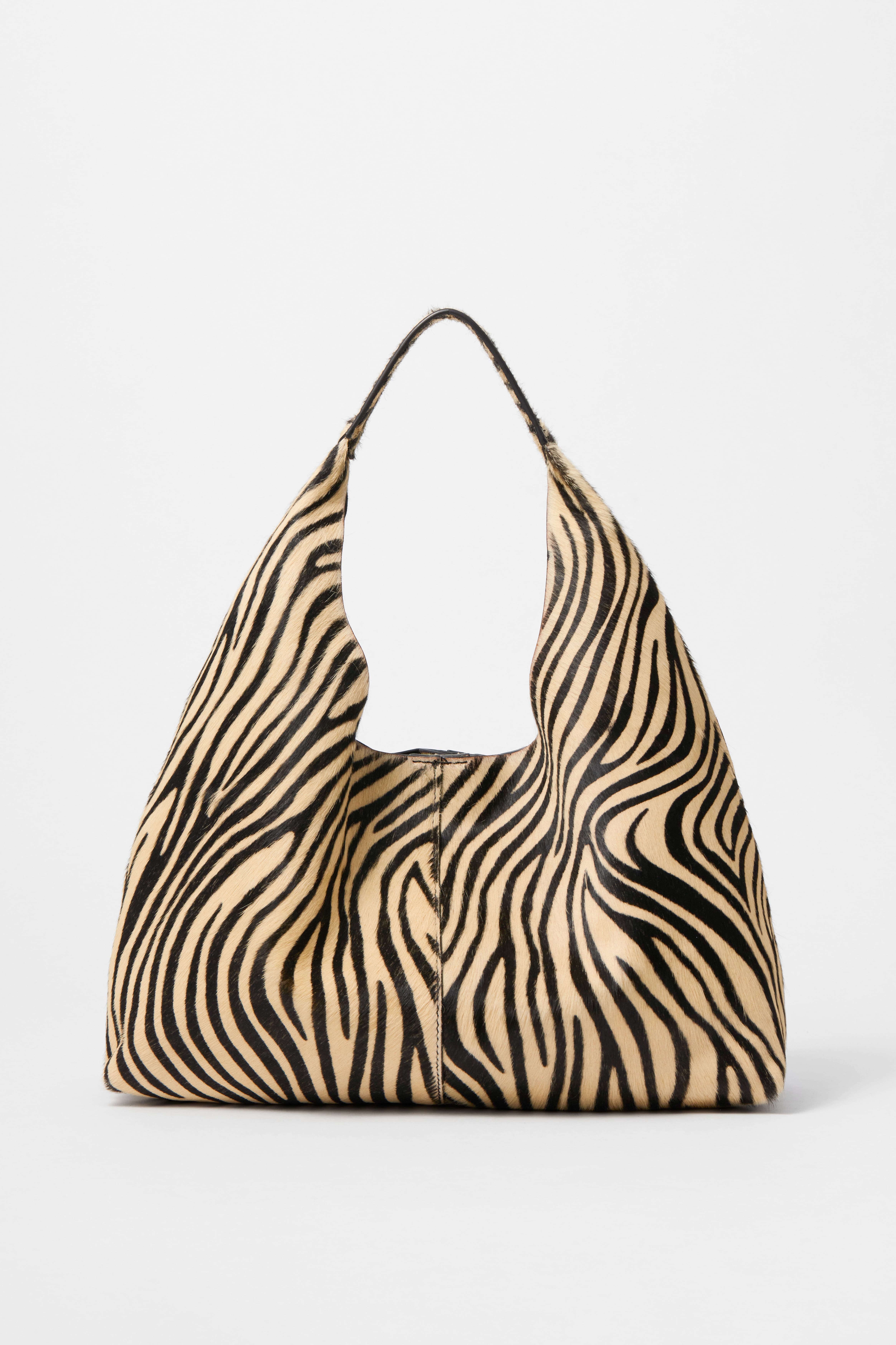Tragetasche aus Leder mit Animal-Print - Beige/Zebra