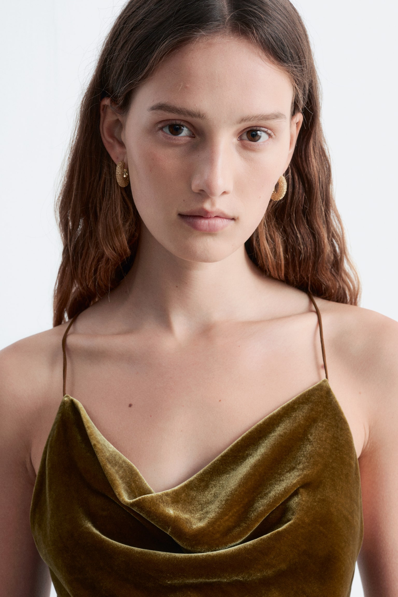 Haut à bretelles en velours - Brun kaki/Noir - 1