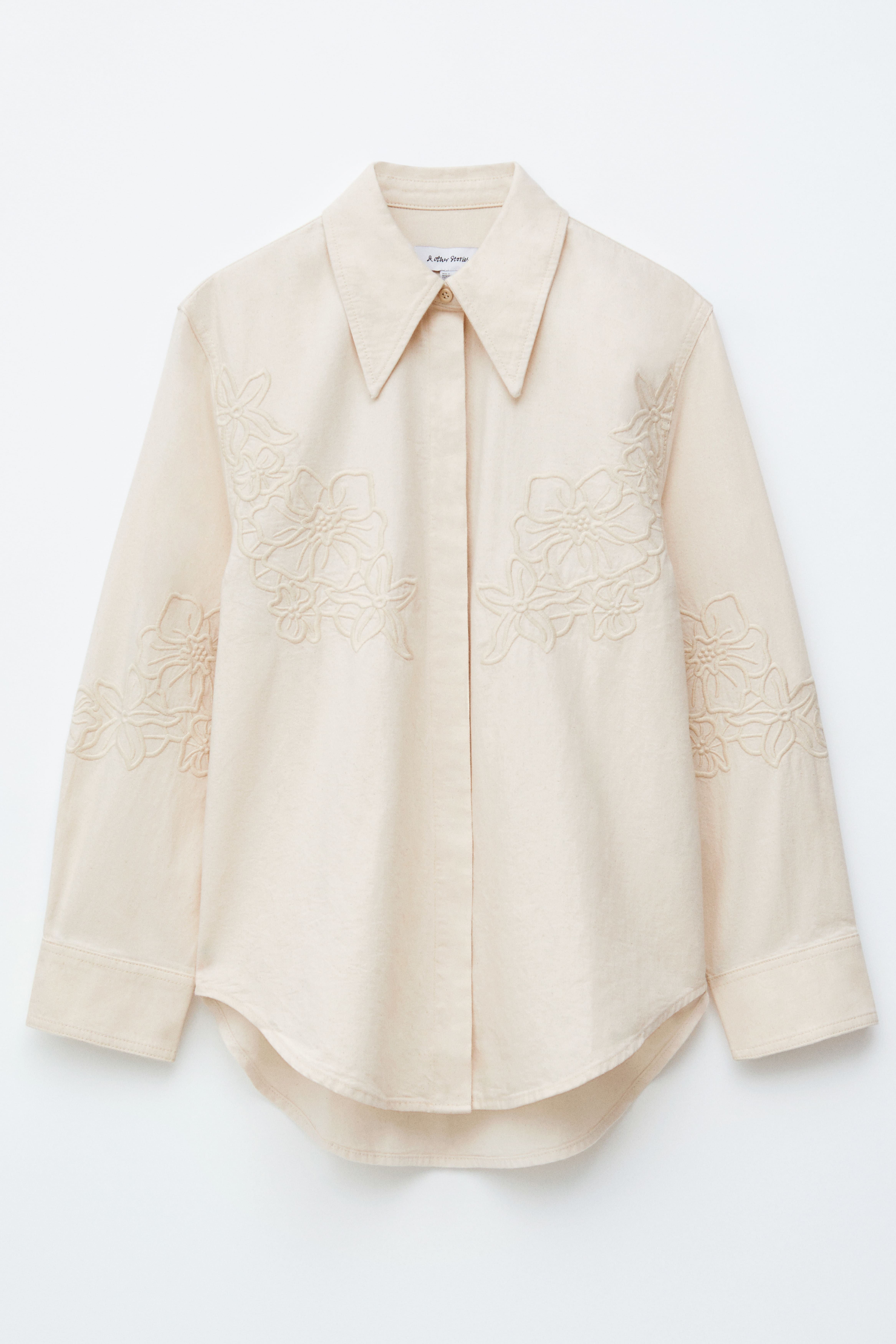 Besticktes Jeanshemd - Creme