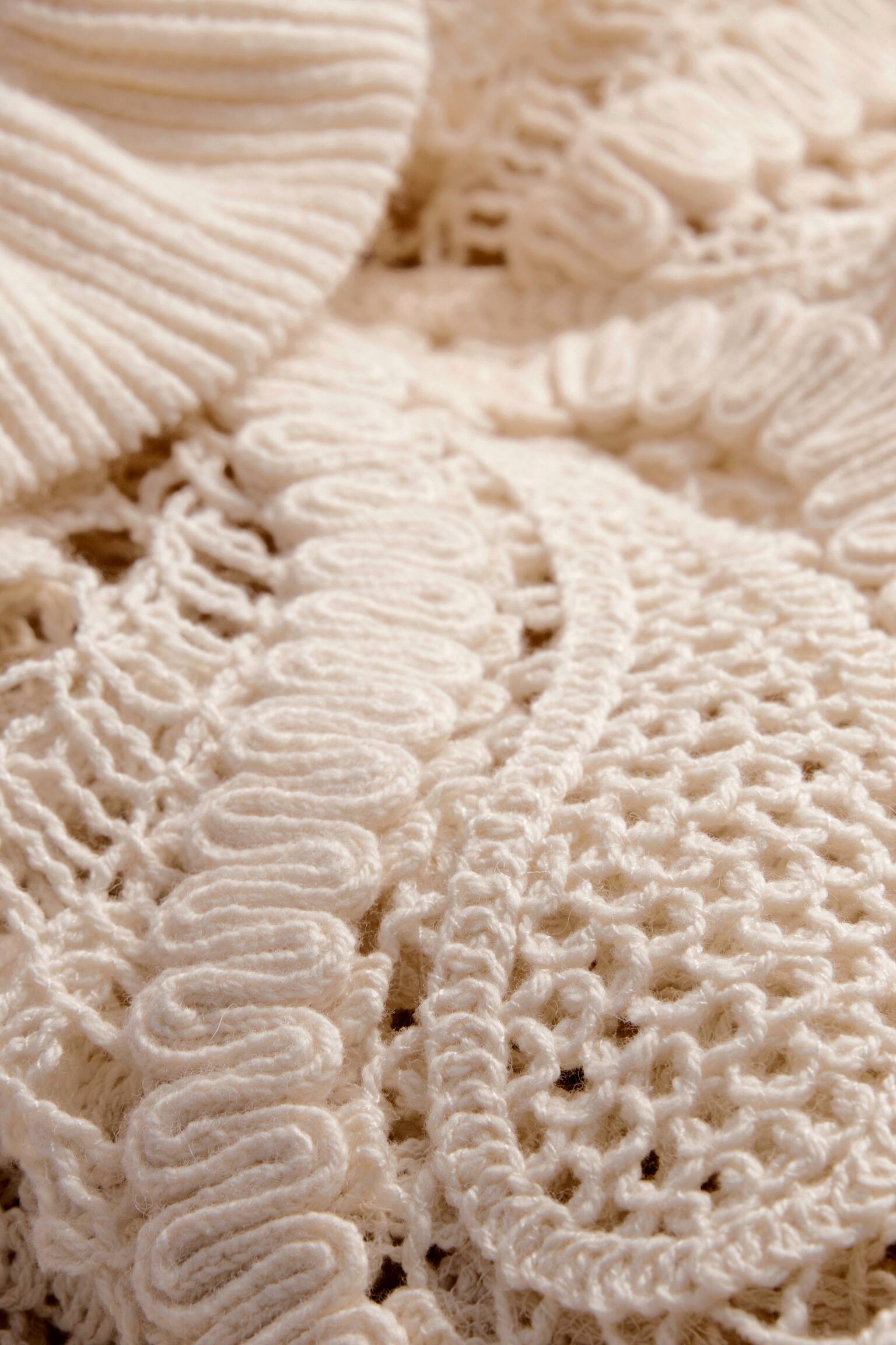 Paisley-hæklet bluse - Beige - 2