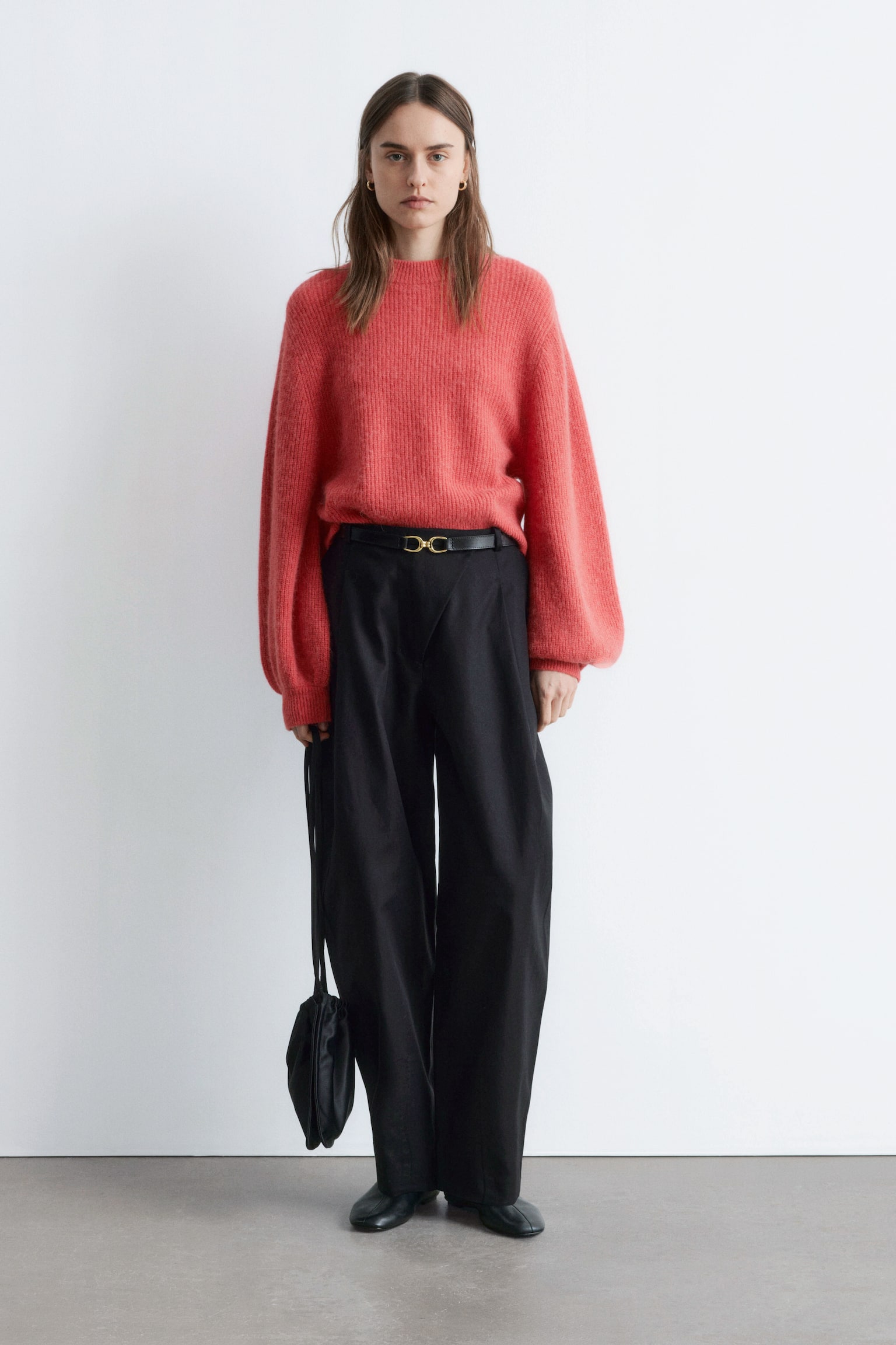 Pullover mit Ballonärmeln aus Alpaka-Mix - Rot/Navyblau/Braun - 3