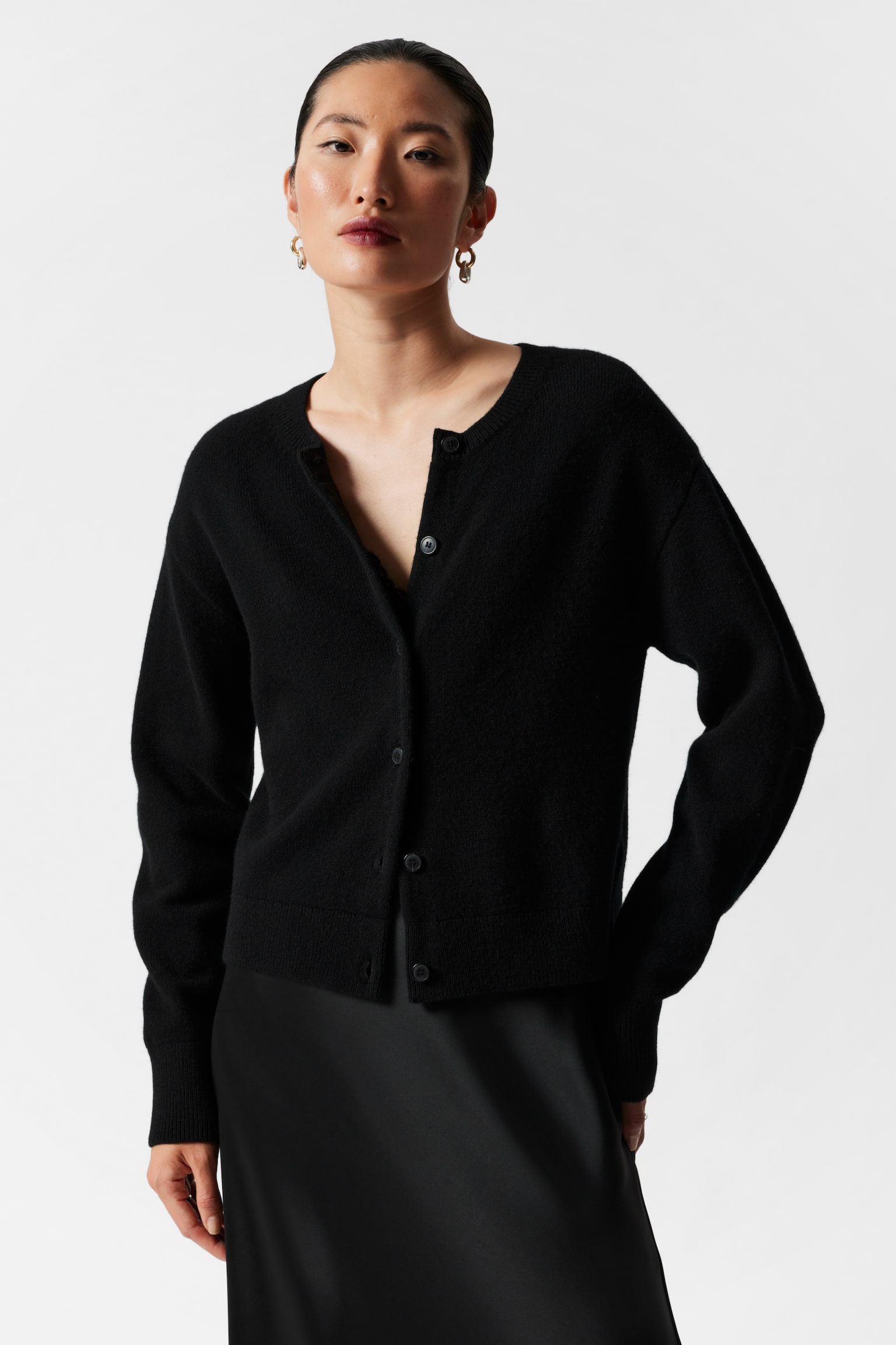 Boxy Merino Wool Cardigan - Black/Mole - 1