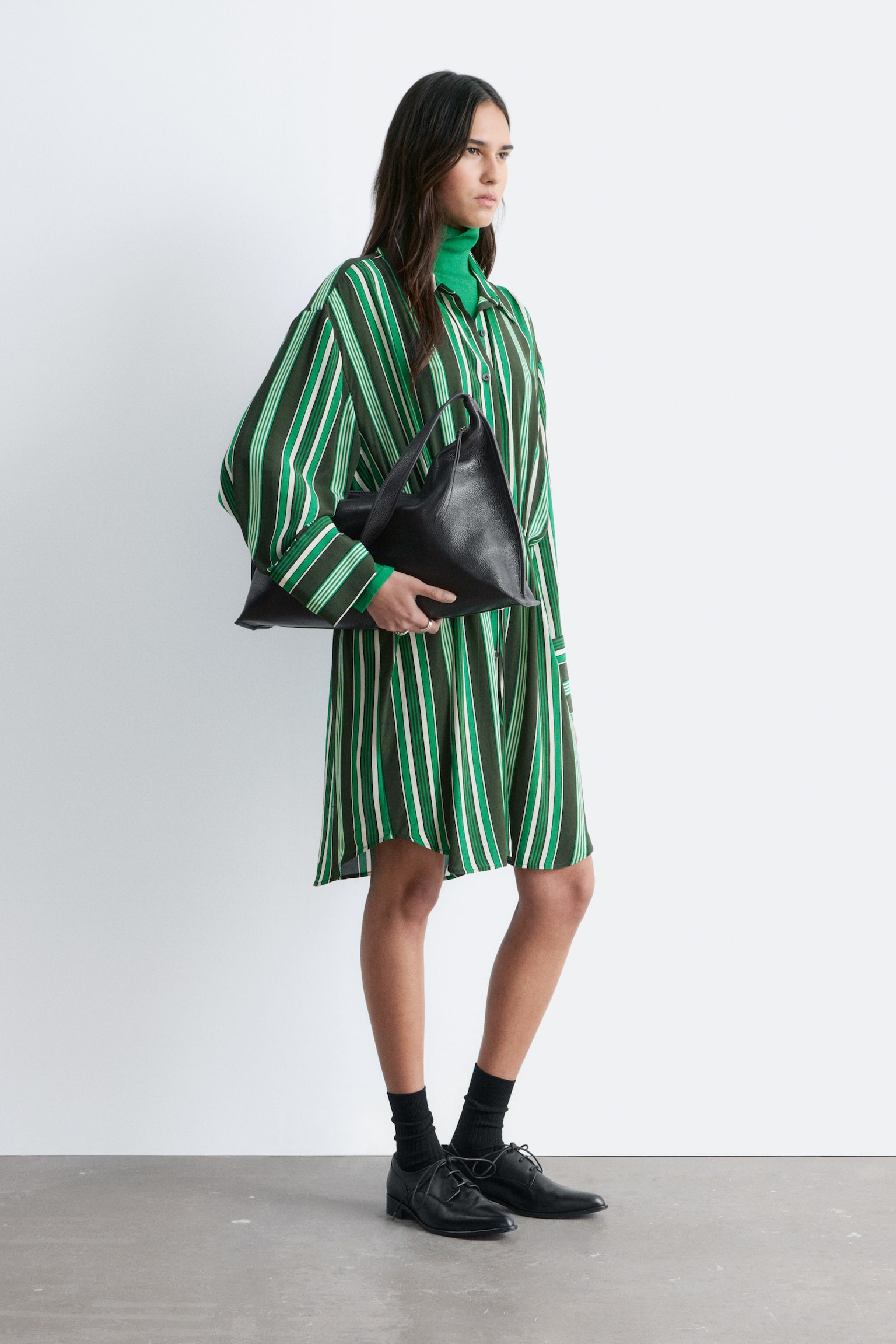 Chemisier oversize con coulisse - Righe verdi - 7