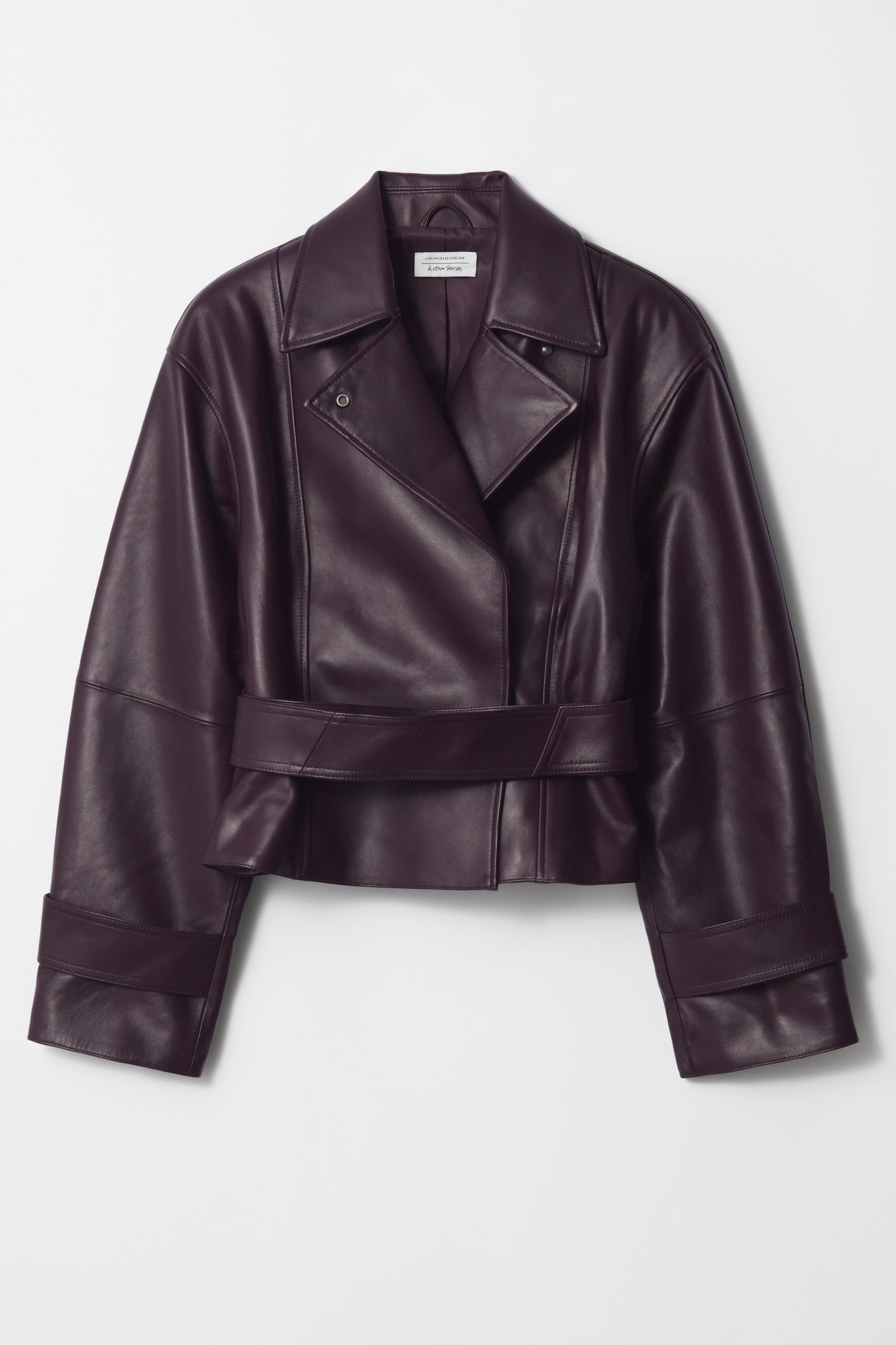 Belted Leather Jacket - Dark Purple - 2