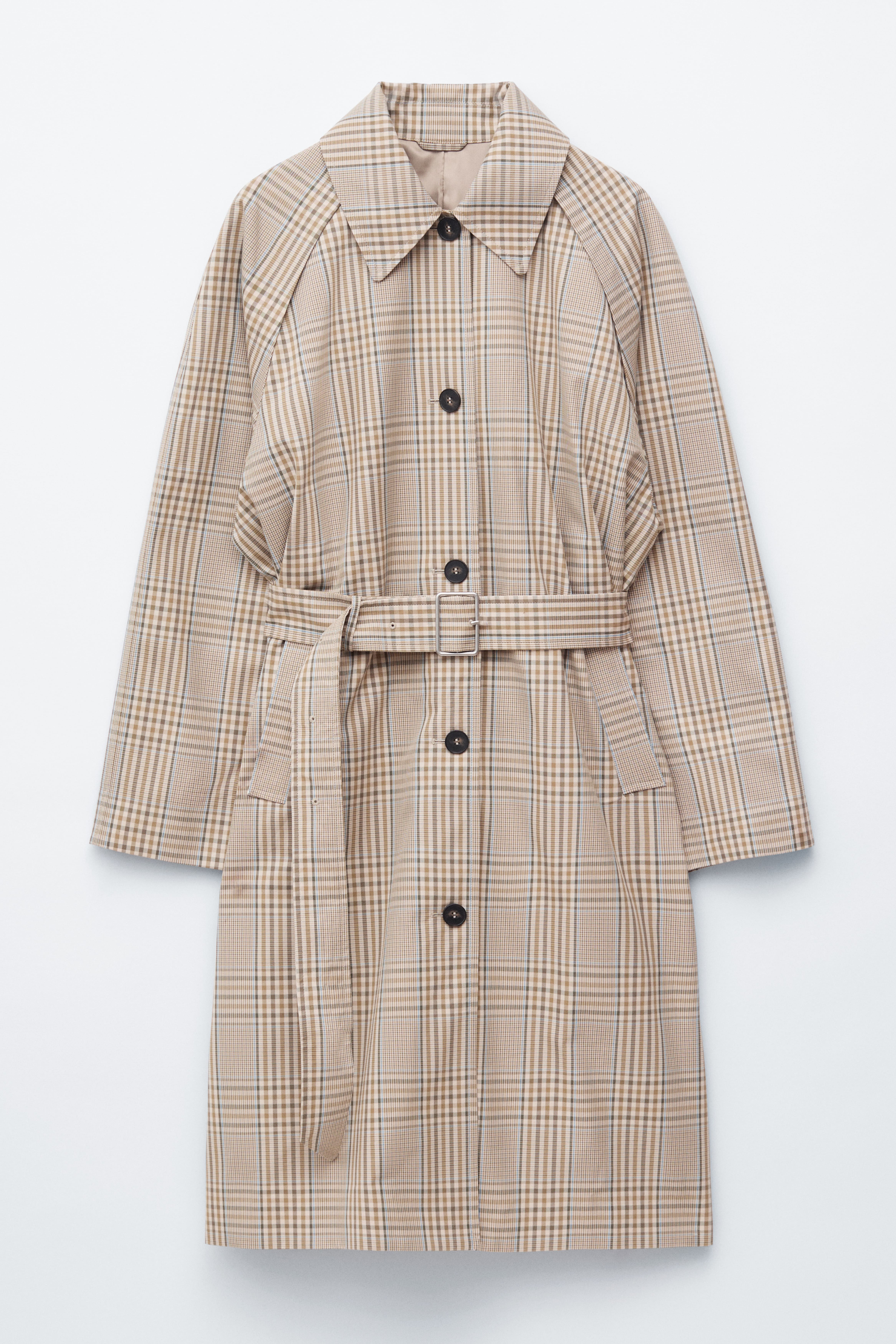 Geruite trenchcoat met ceintuur met gesp - Beige/geruit