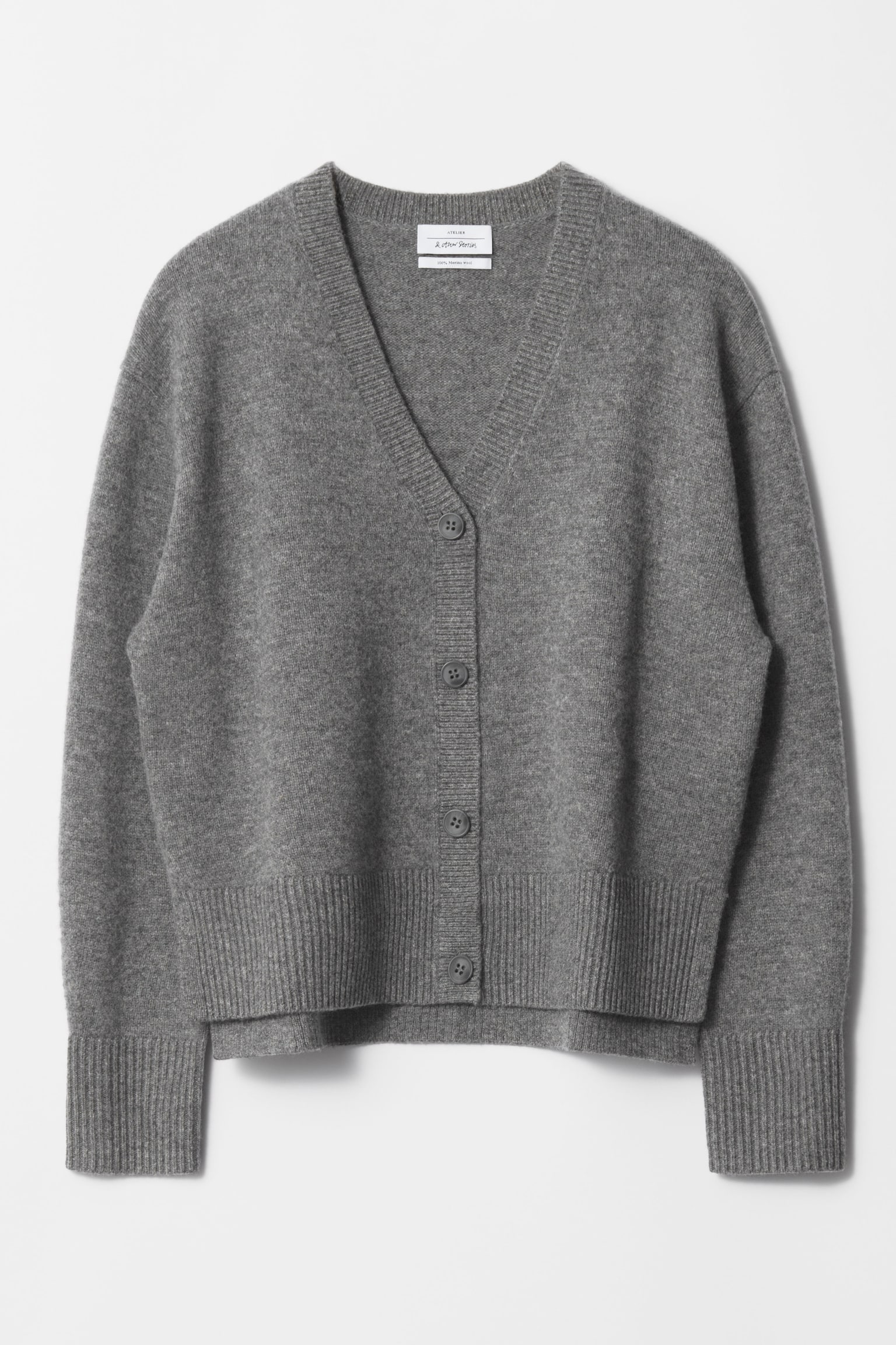 Oversized Merino Knit Cardigan - Grey/Navy - 2