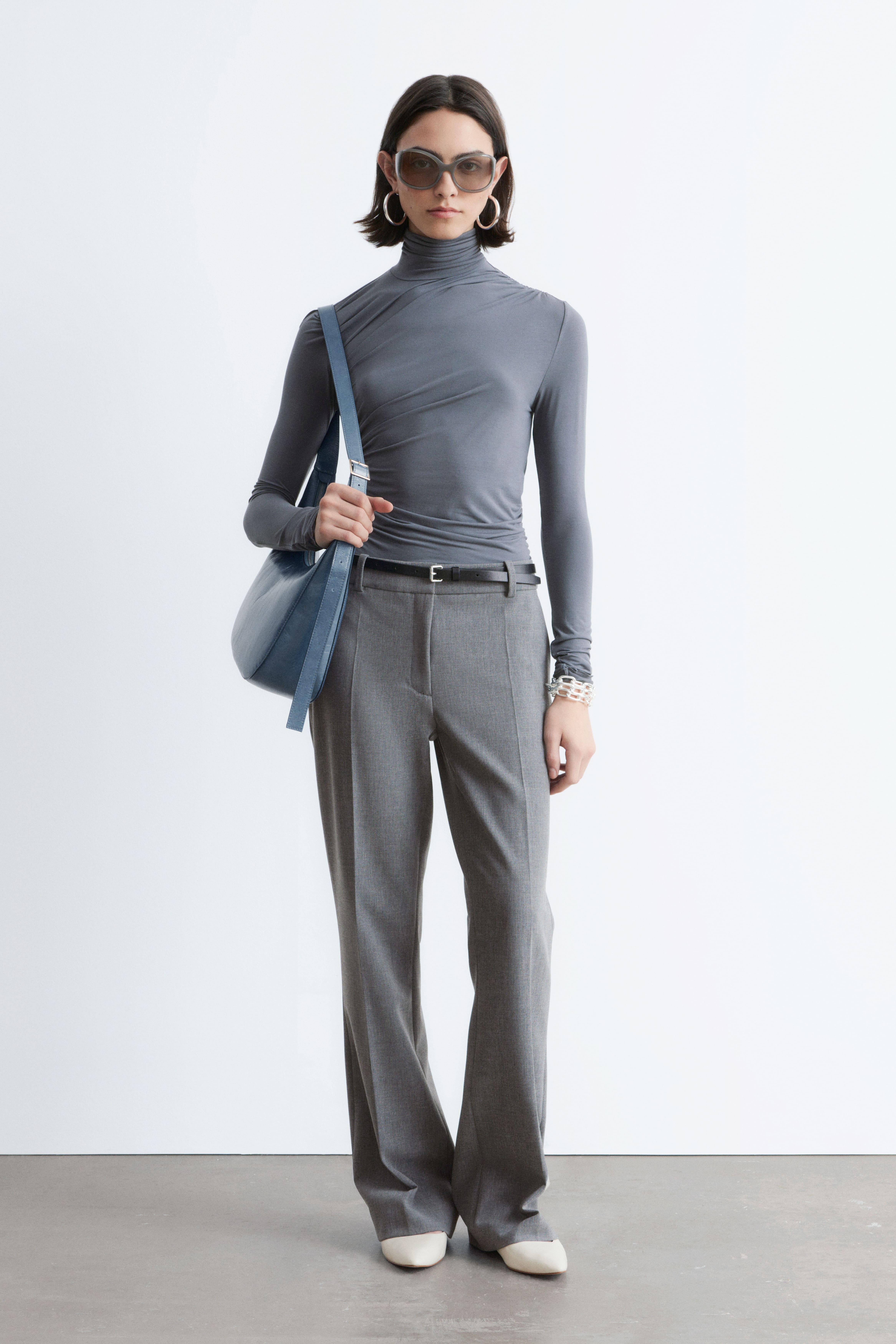 Broek met persplooien - Grijs/Donkerbruin