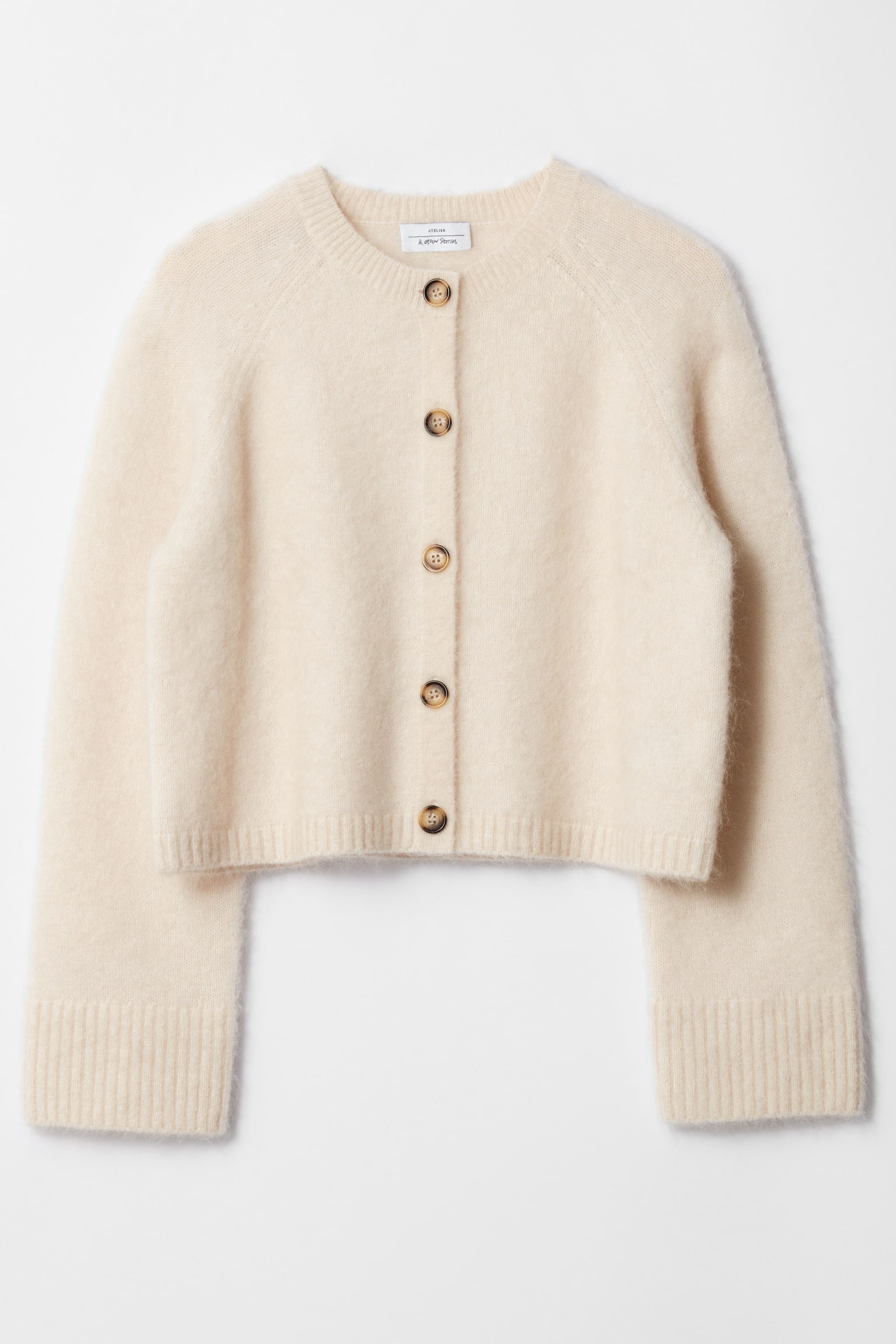 Mohair-Blend Knit Cardigan - Cream/Peach/Dark Grey - 2