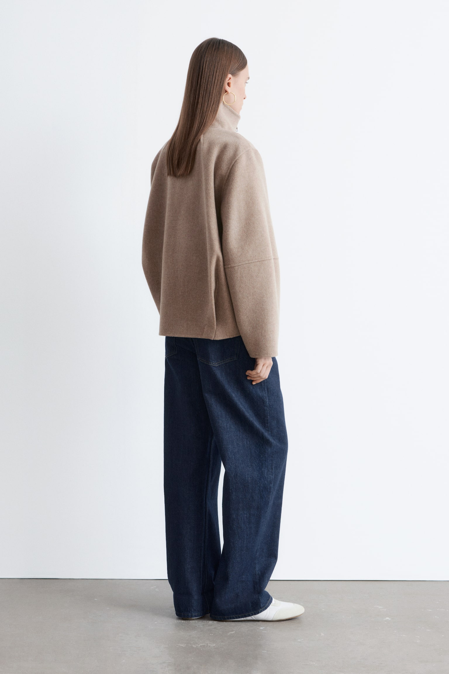 Giacca in lana con zip - Beige scuro/Grigio scuro - 9