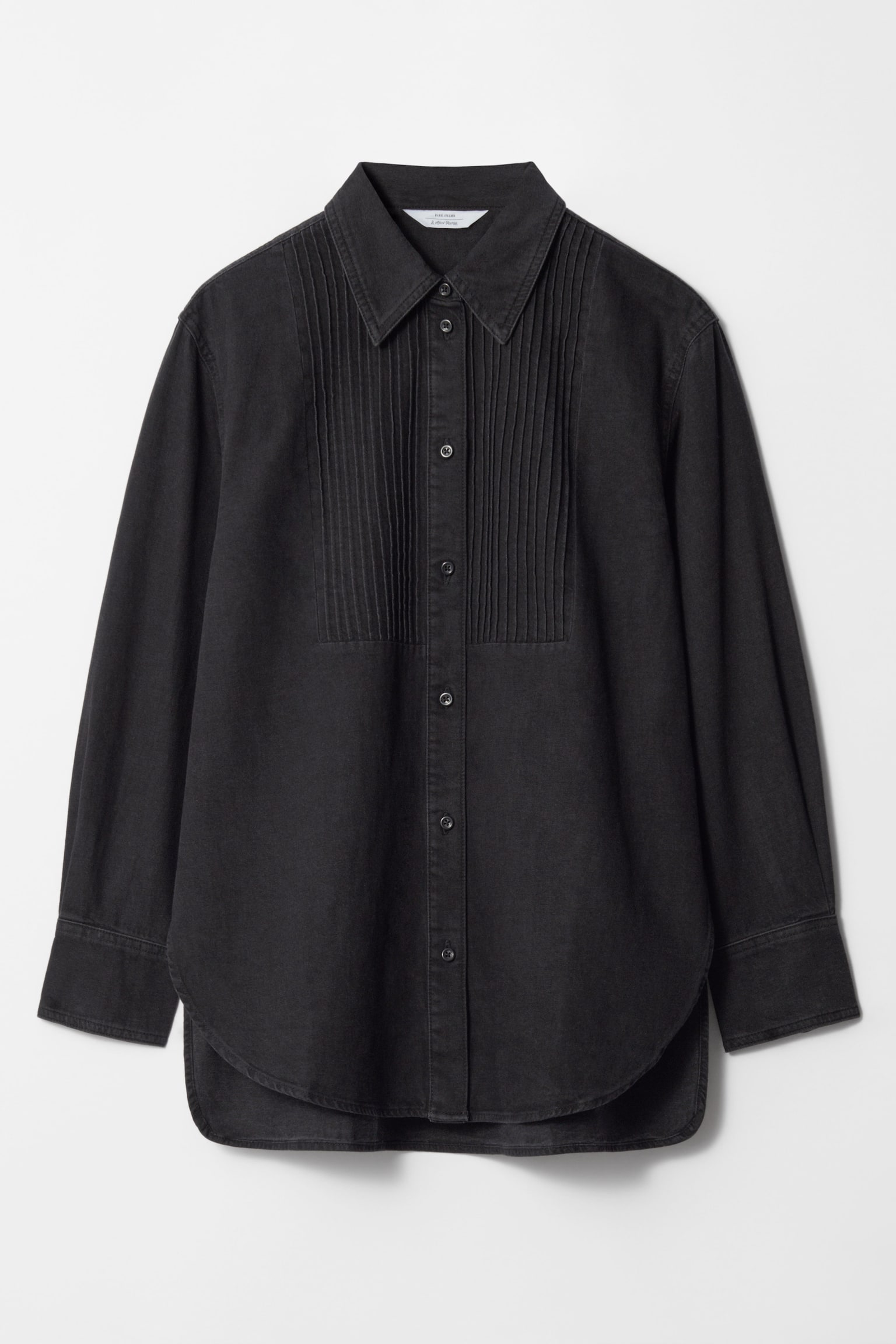 Pleated Denim Shirt - Black - 2