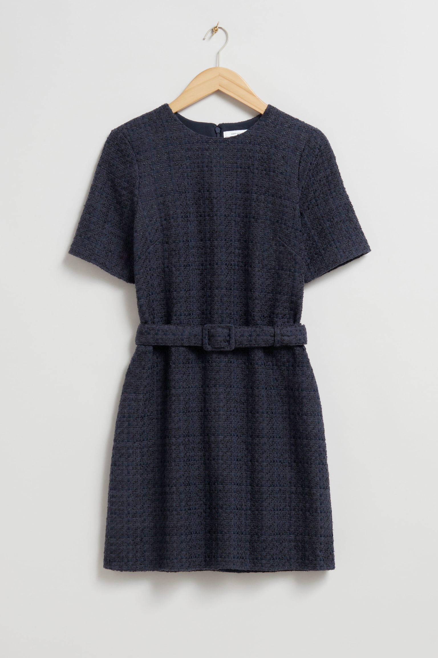 Tweed Belted Mini Dress - Dark Blue Tweed - 2