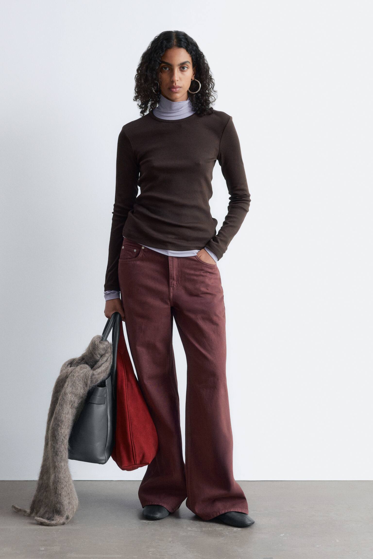 Jeans med vide ben - Rustbrun/Kakigrøn/Forvasket beige - 1