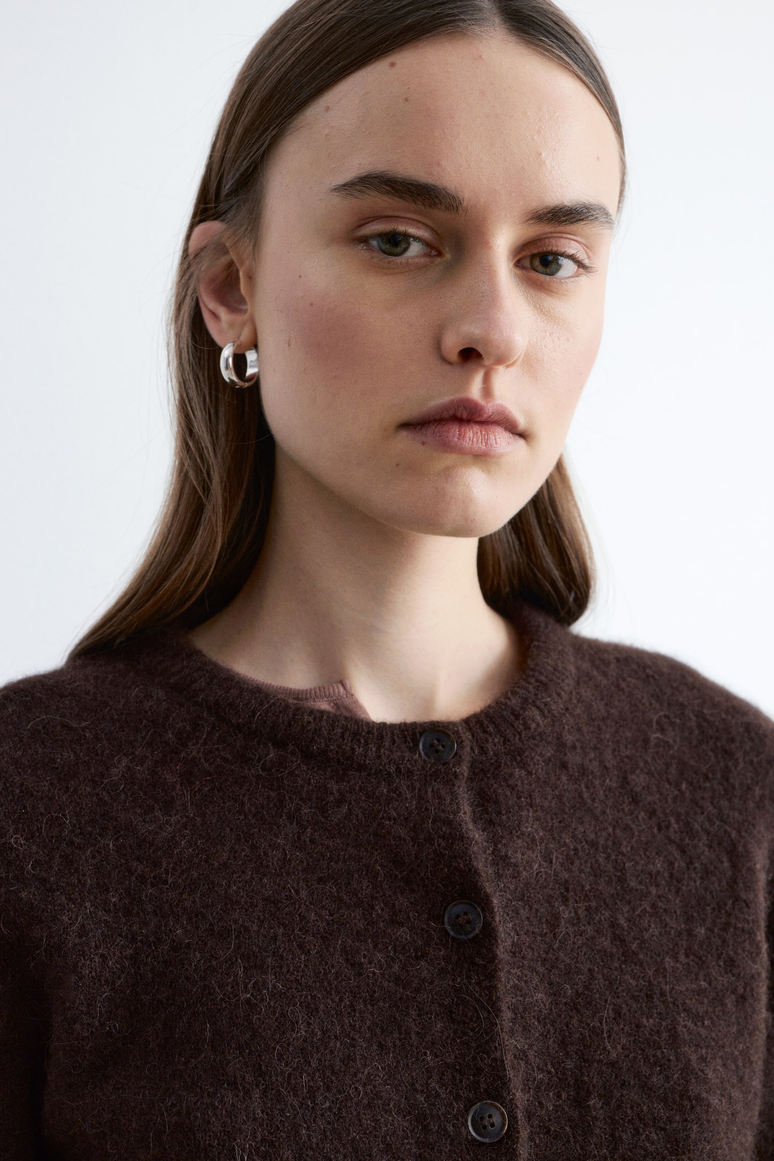 Cardigan i alpakablend - Mørkebrun/Orange/Gul - 7