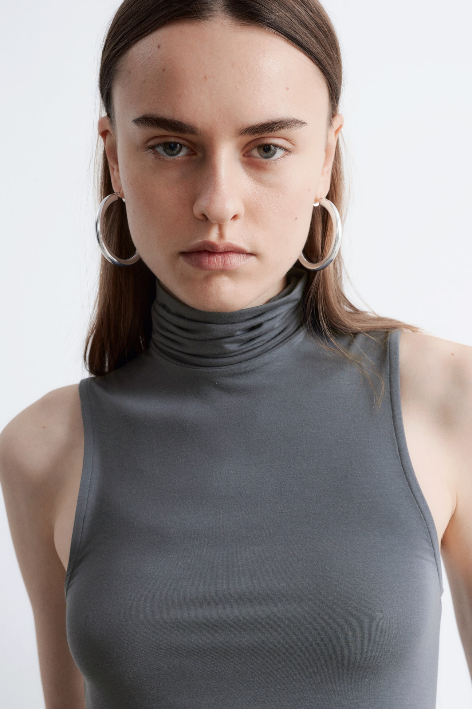 Haut sans manches à col roulé - Gris foncé/Couleur crème - 1