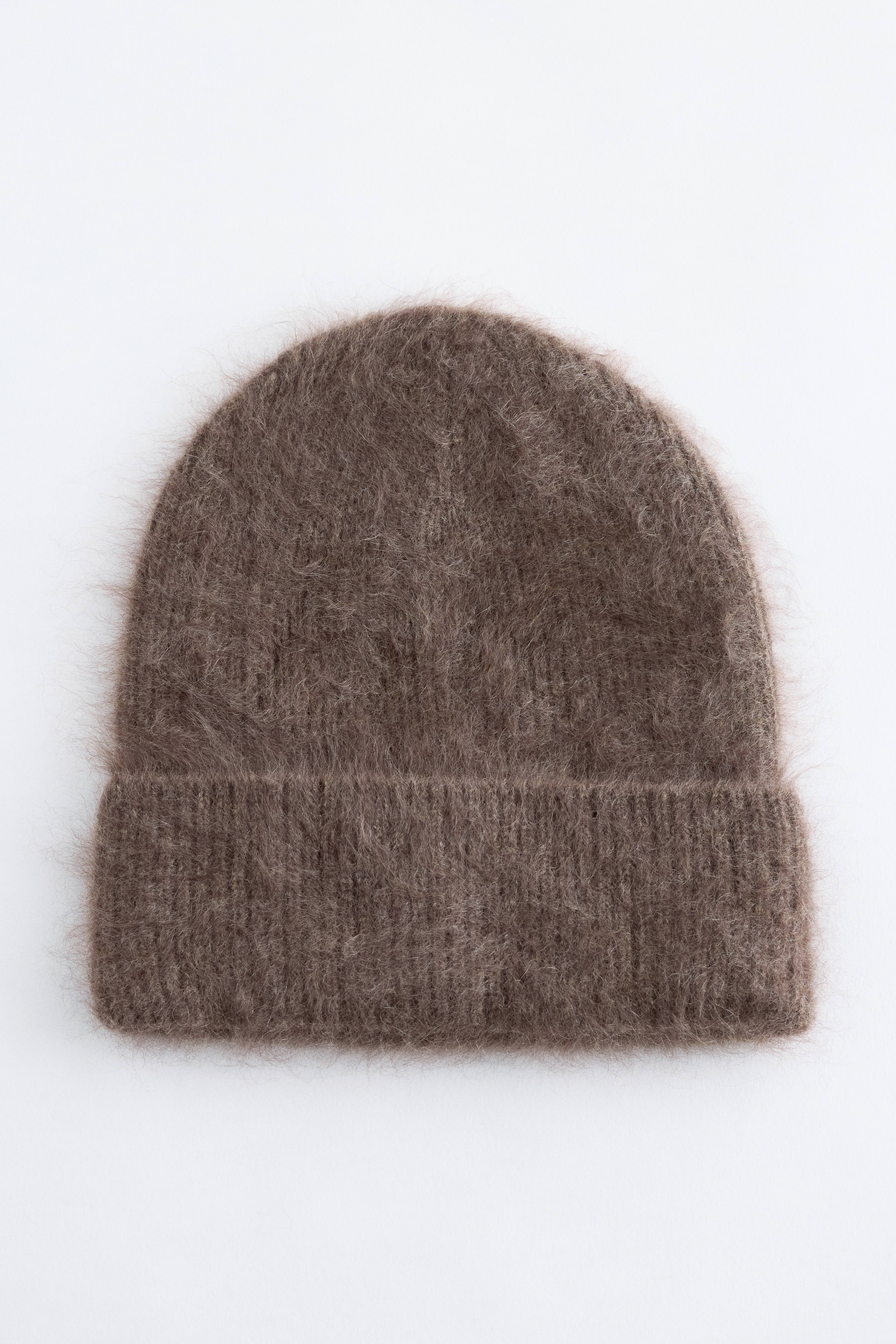 Beanie aus gebürstetem Kaschmir - Dunkelbraun/Hellrosa/Creme