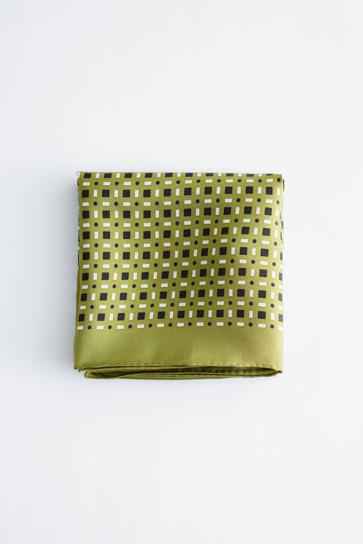 Silkesscarf med geometriskt mönster - Grön/geometriskt mönster/Beige/geometriskt mönster