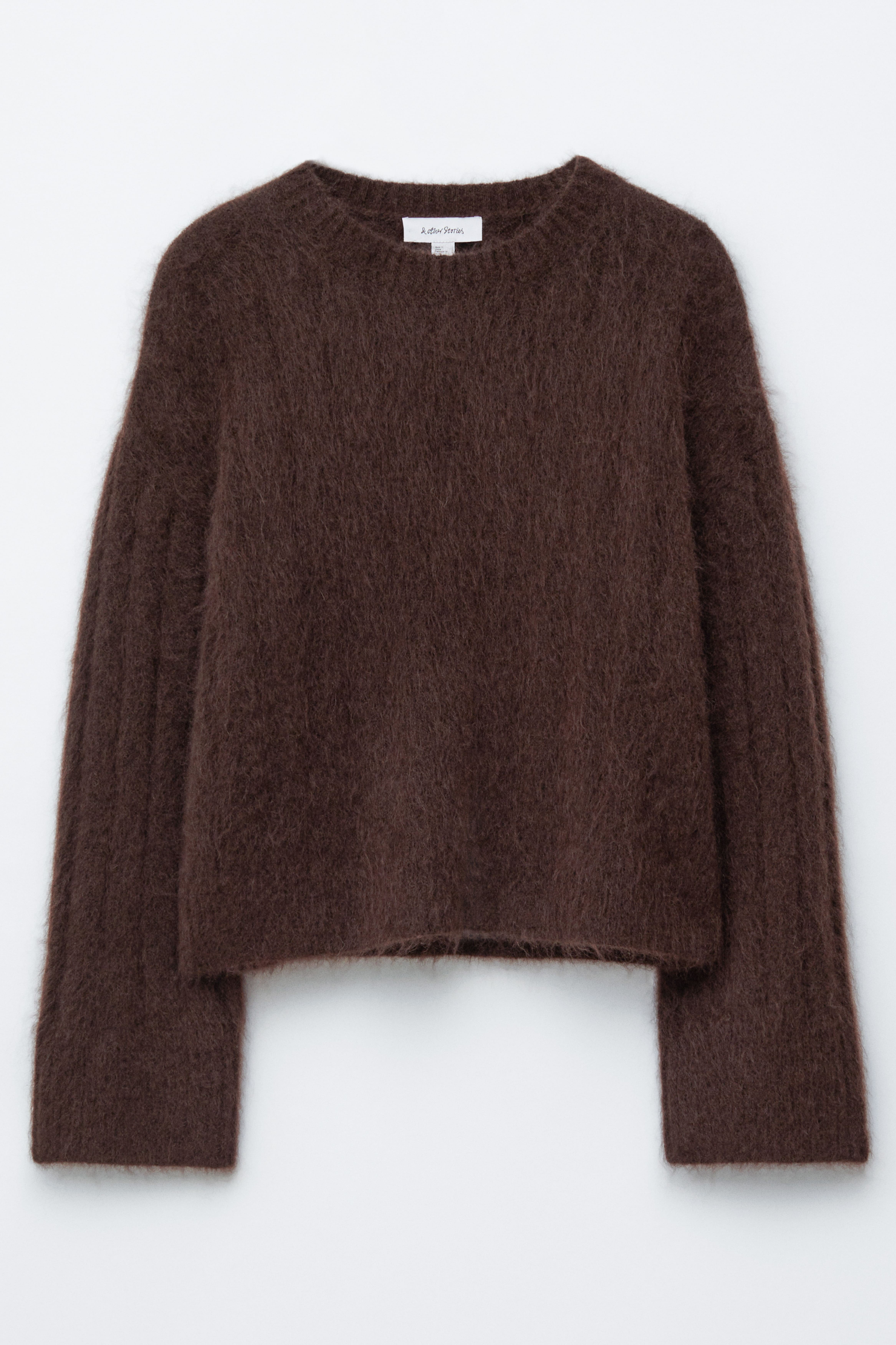 Maglione in misto mohair a coste - Marrone scuro/Crema