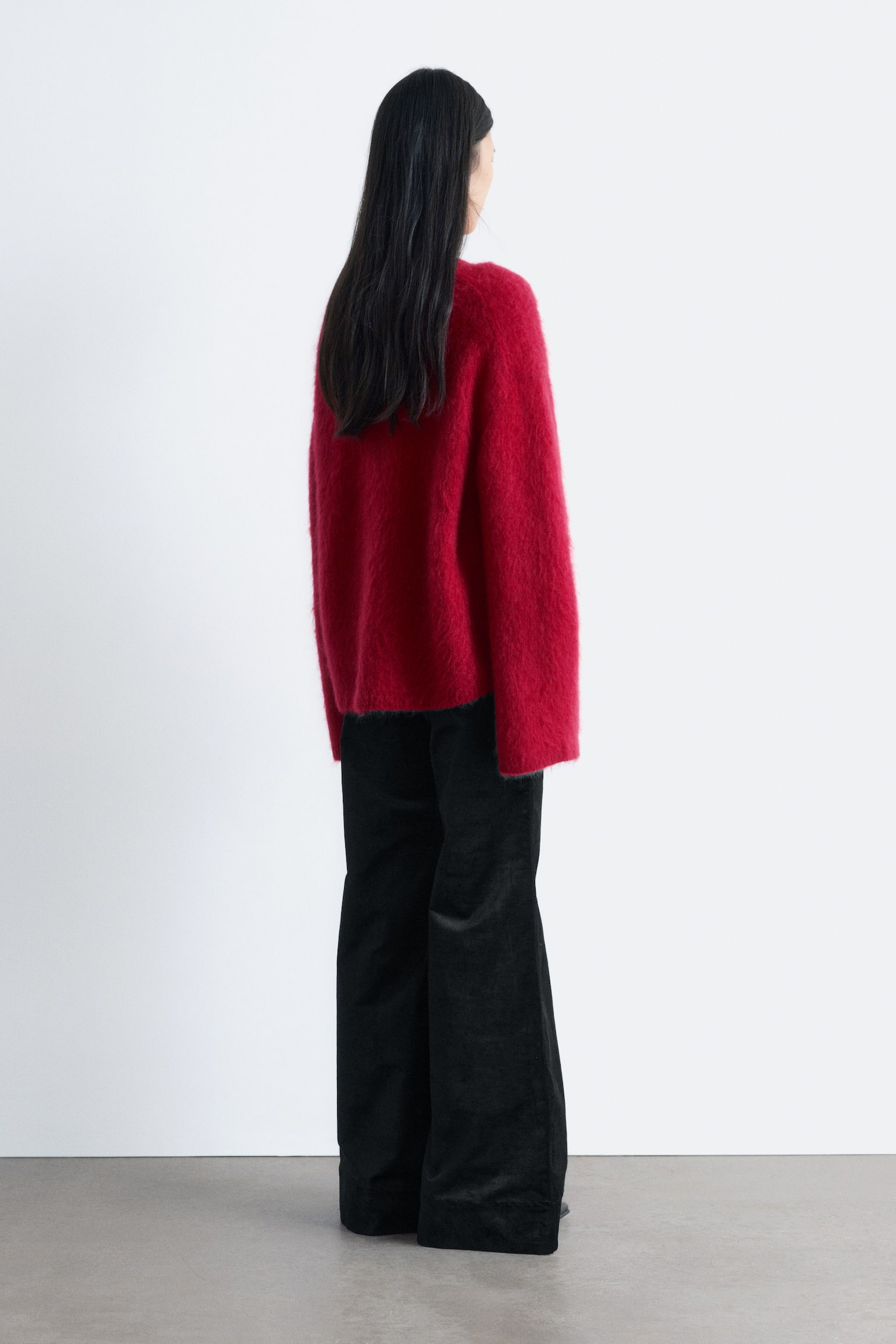 Trui van een geborstelde mohairmix - Dieprood/Donkerbeige/Donkerpaars - 5