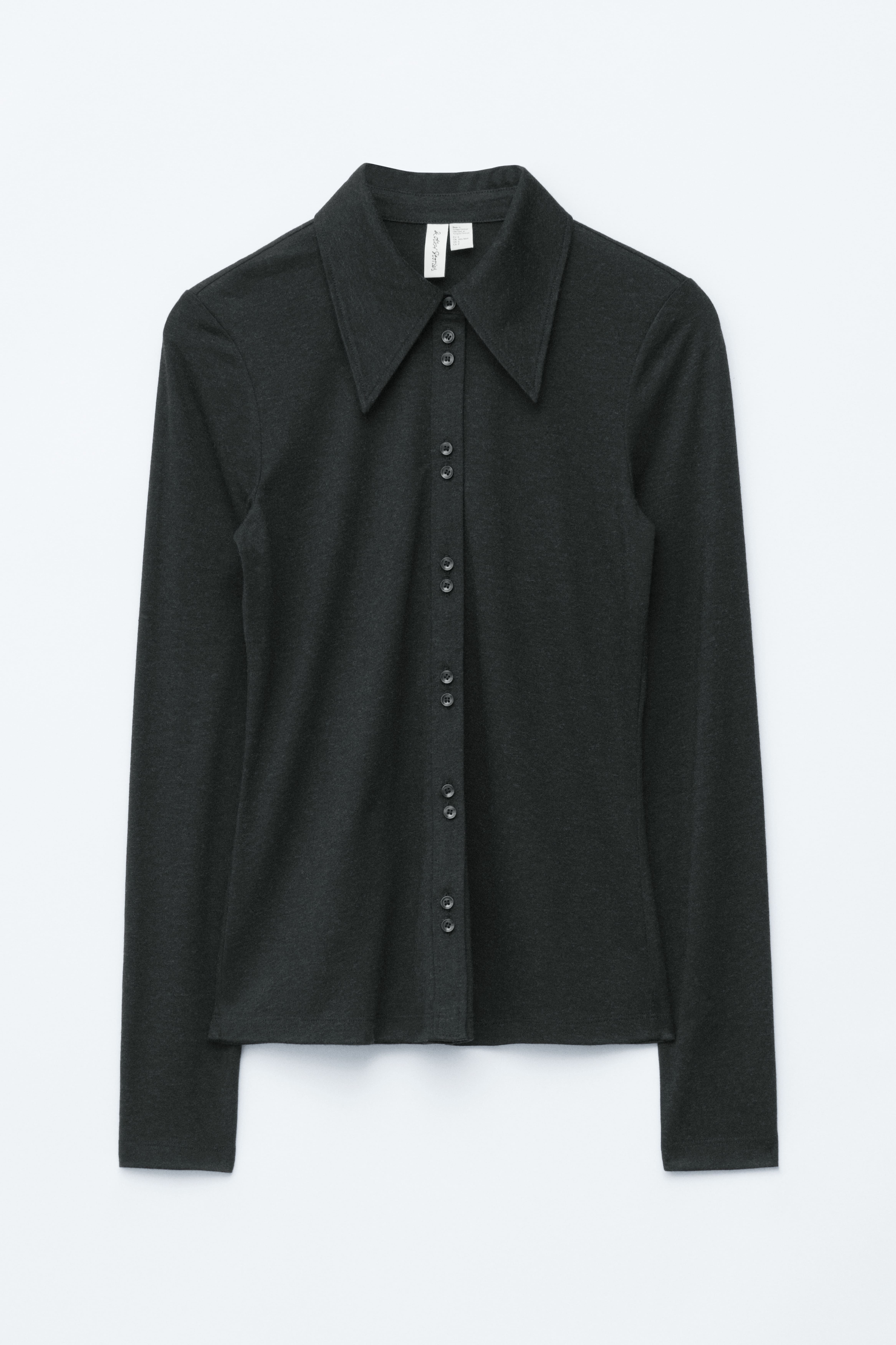 Camicia in jersey con colletto a punta - Nero/Marrone medio