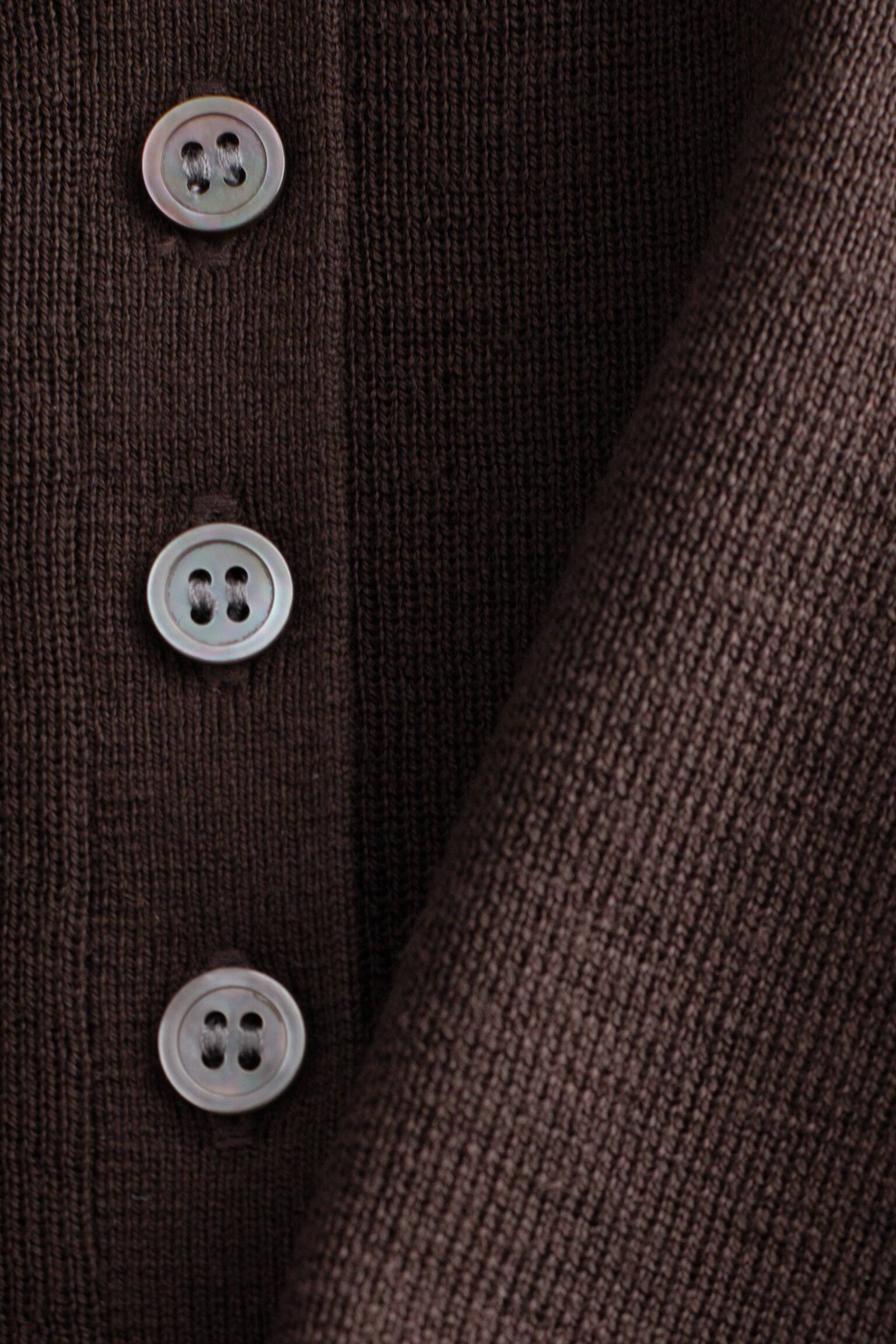 Rippstrick-Poloshirt aus Merinowolle - Dunkelbraun/Pfirsich - 3