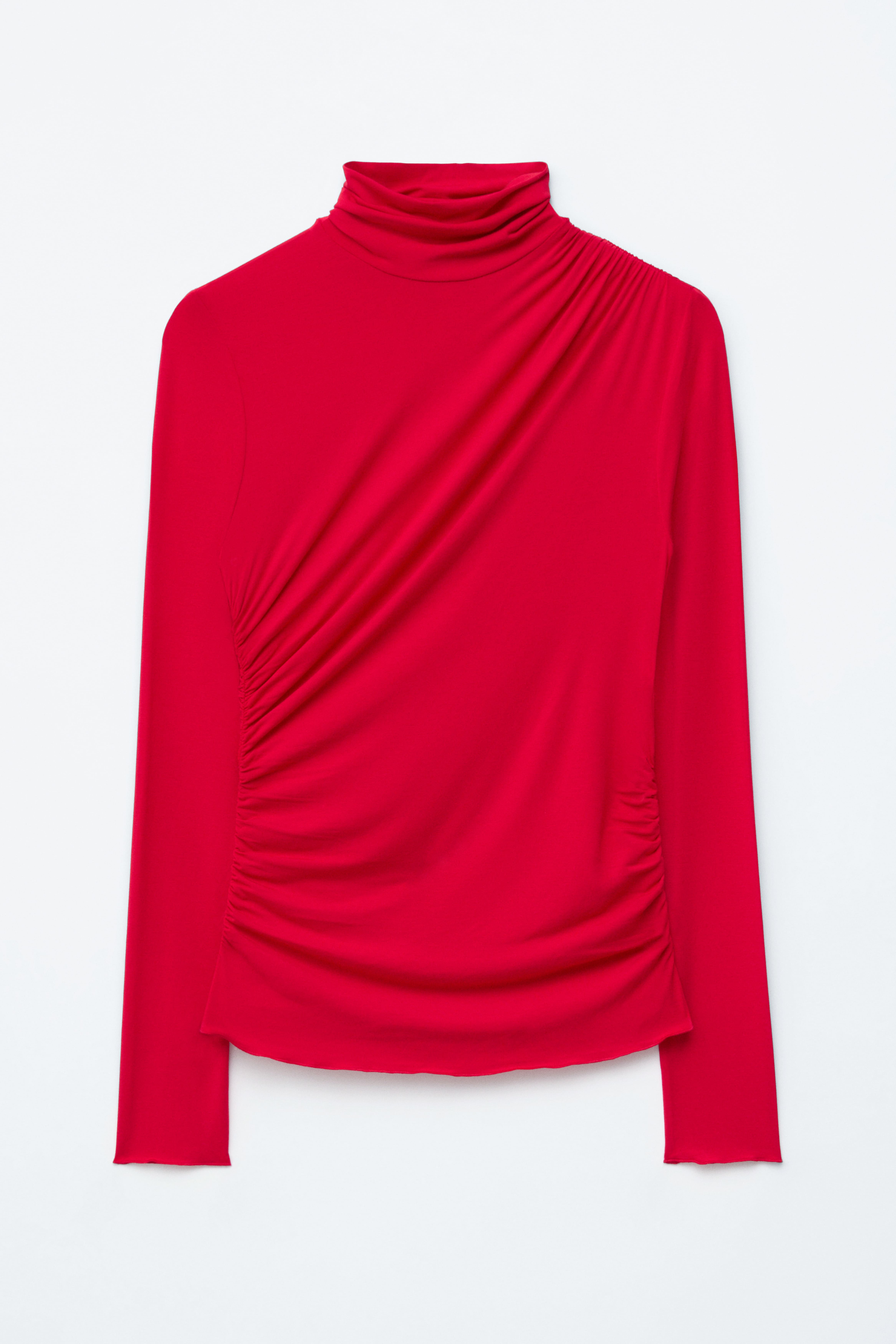 Drapiertes Rollkragenoberteil - Rot/Leuchtendes Blau/Gelb