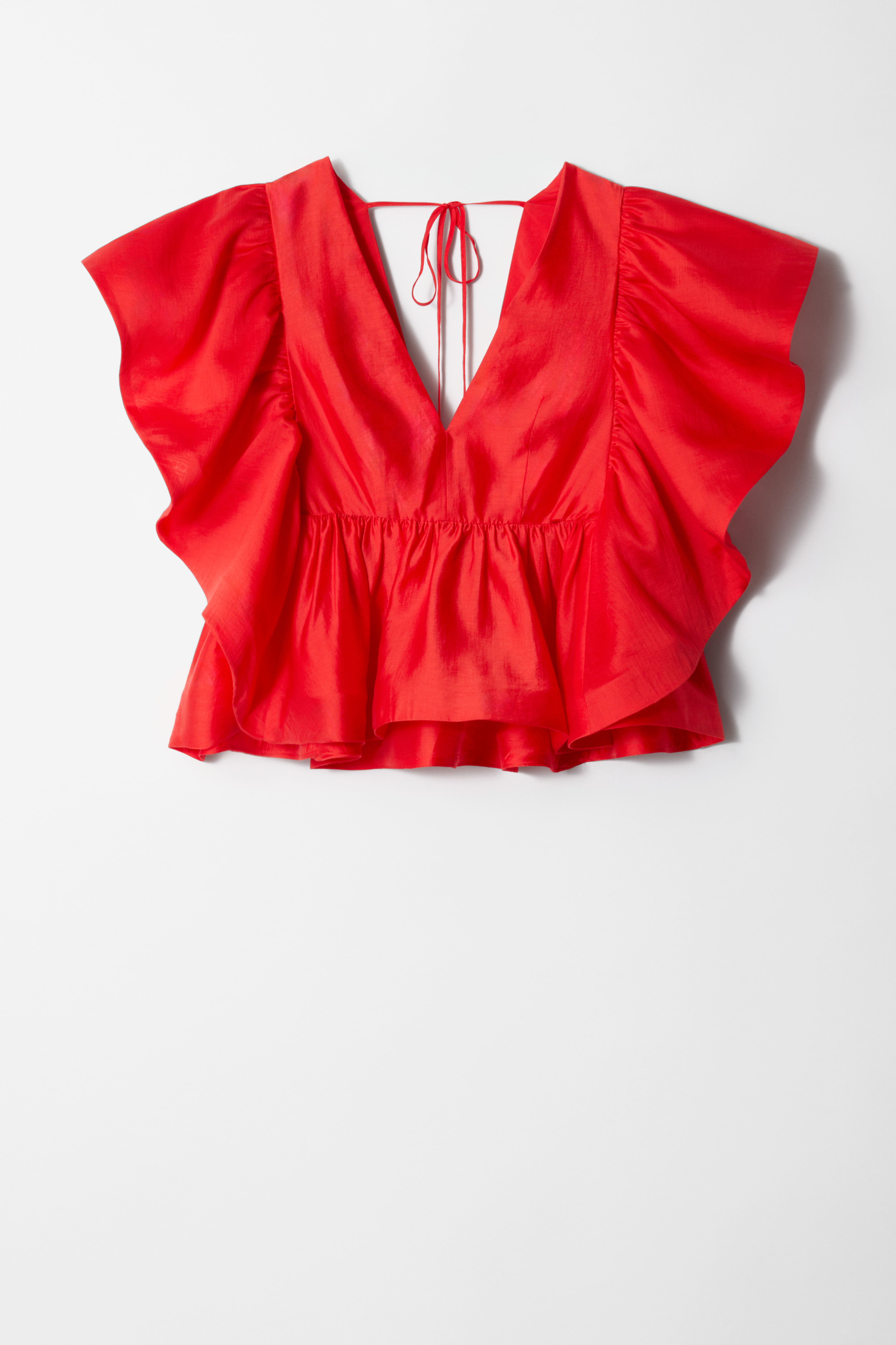 Blouse met V-hals en ruches - Rood/Zwart