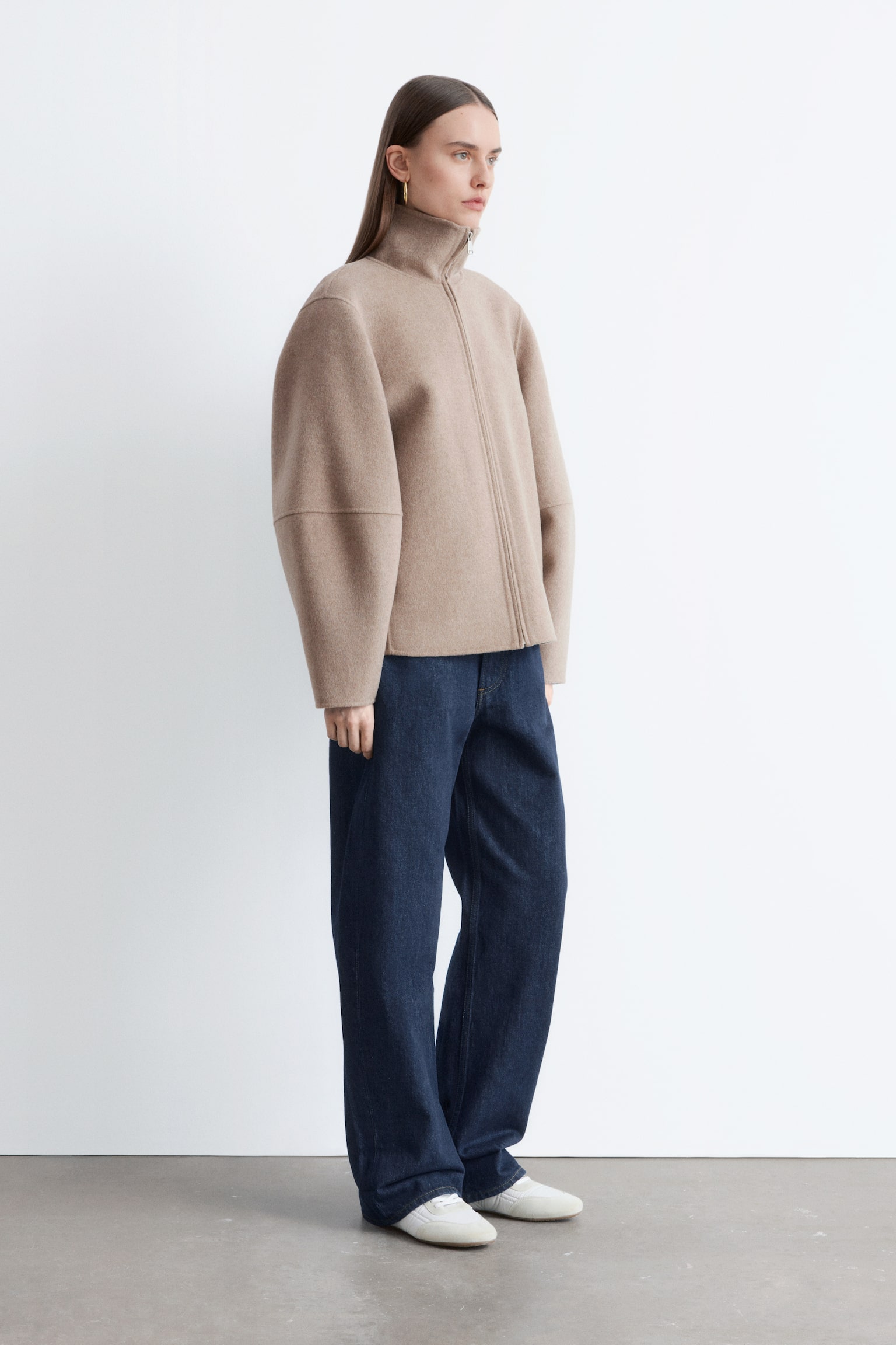 Giacca in lana con zip - Beige scuro/Grigio scuro - 4