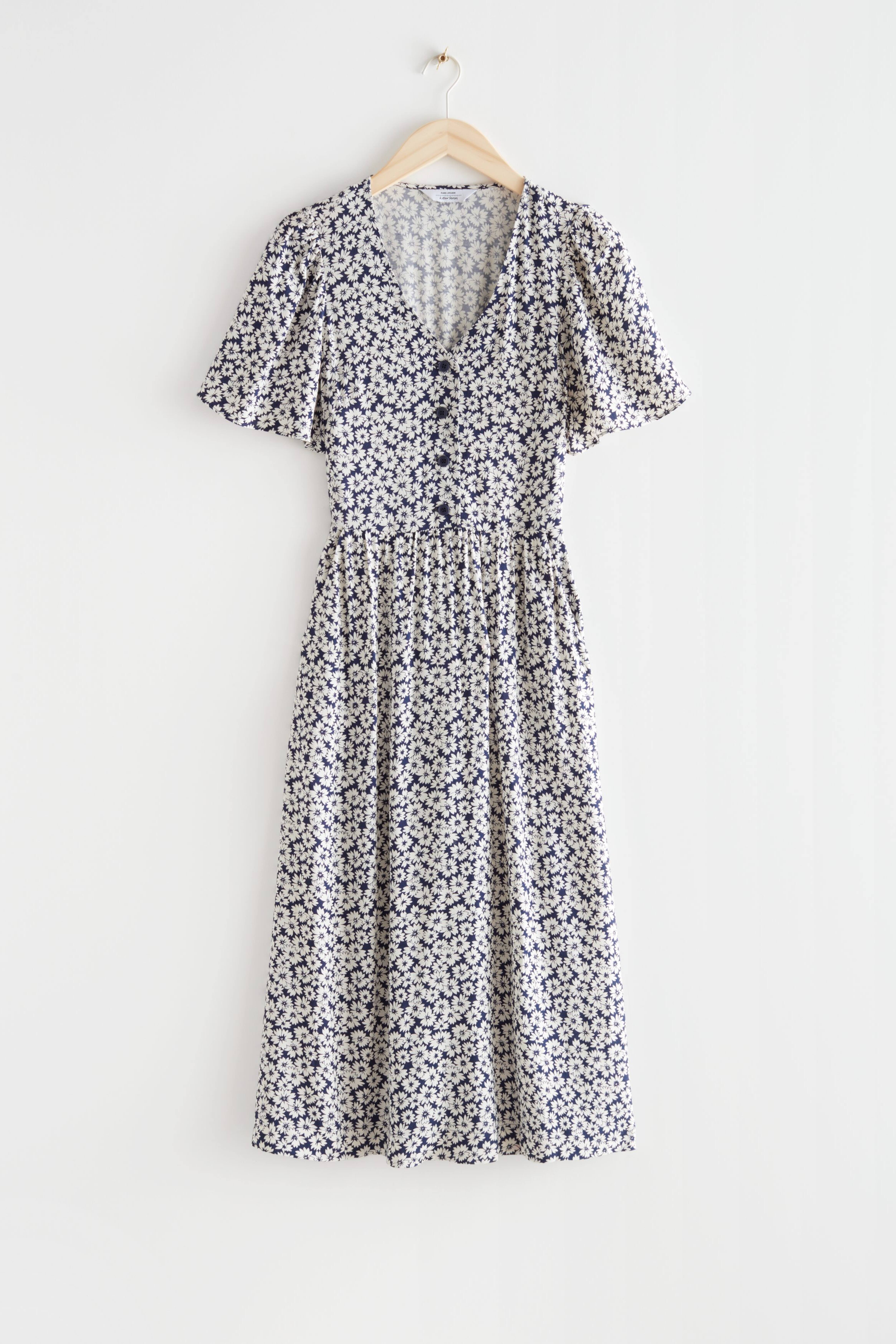 Flutter-Sleeve Midi Dress - Daisy Print - Ladies | H\u0026M GB