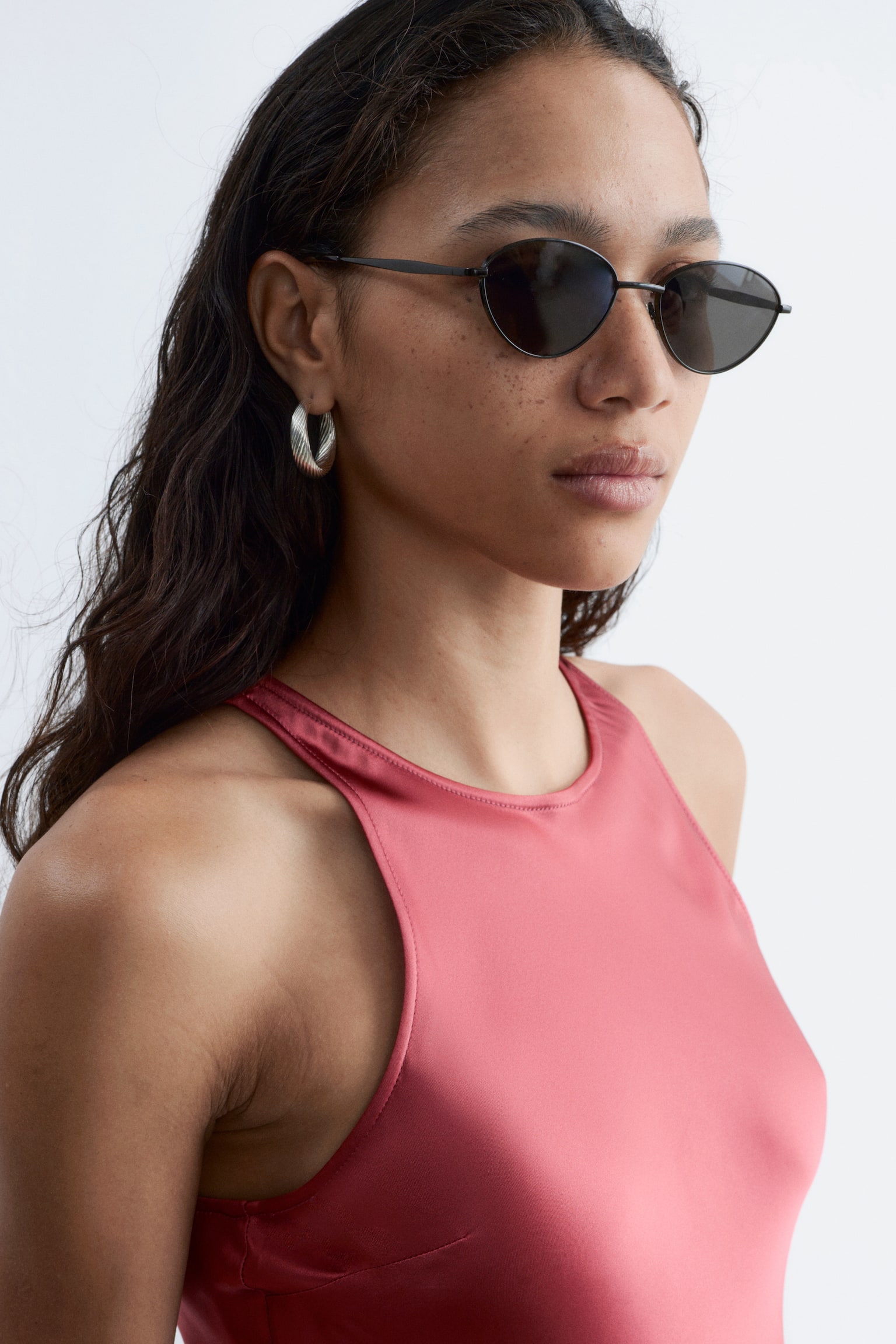 Mouwloze satijnen midi-jurk - Donkerroze/Donkerbruin/Zwart - 7