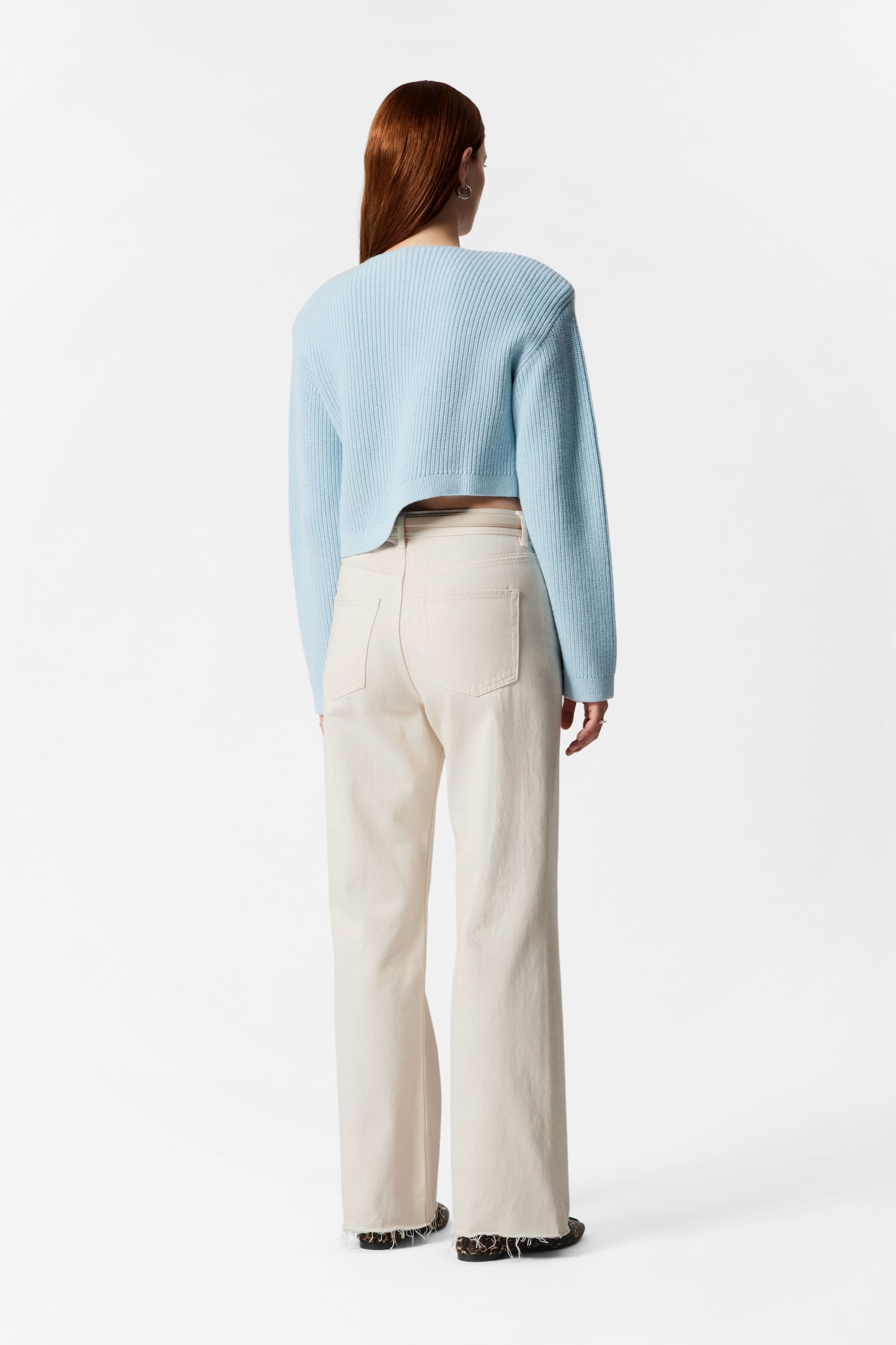 Asymmetric Rib-Knit Jumper - Light Blue/White - 6